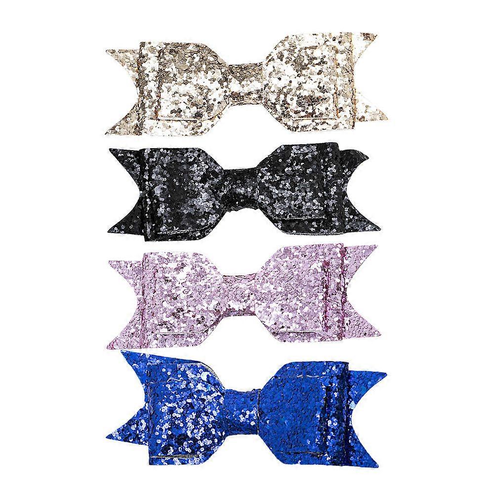 Glitter Hair Accessories with Small Bow Design for Girls Assorted Color Sequins 4pcs