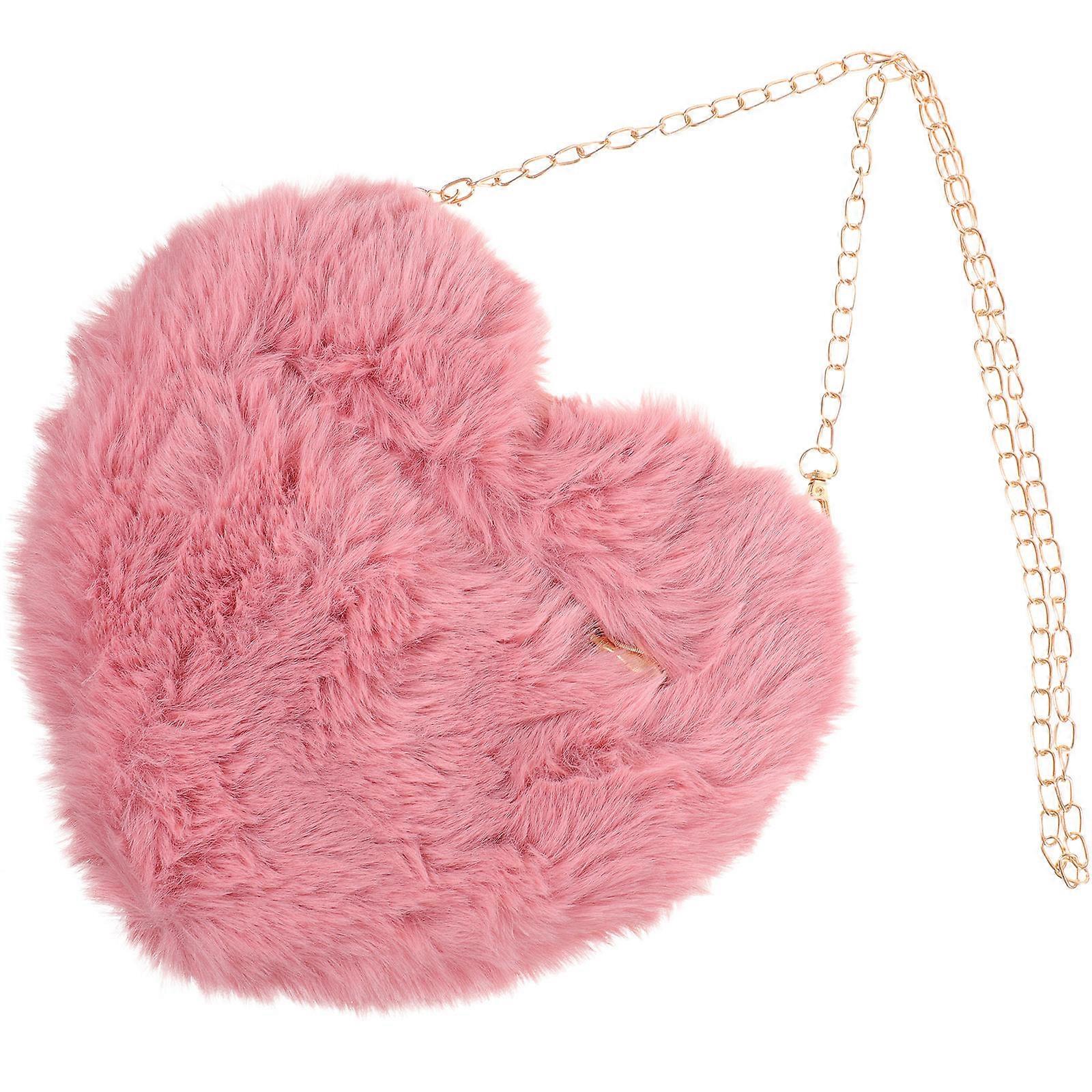 1PC Stylish Women Shoulder Bag with Chain Portable Crossbody Messenger Bag in Heart Shape Plush for Lady Use Rubber Red