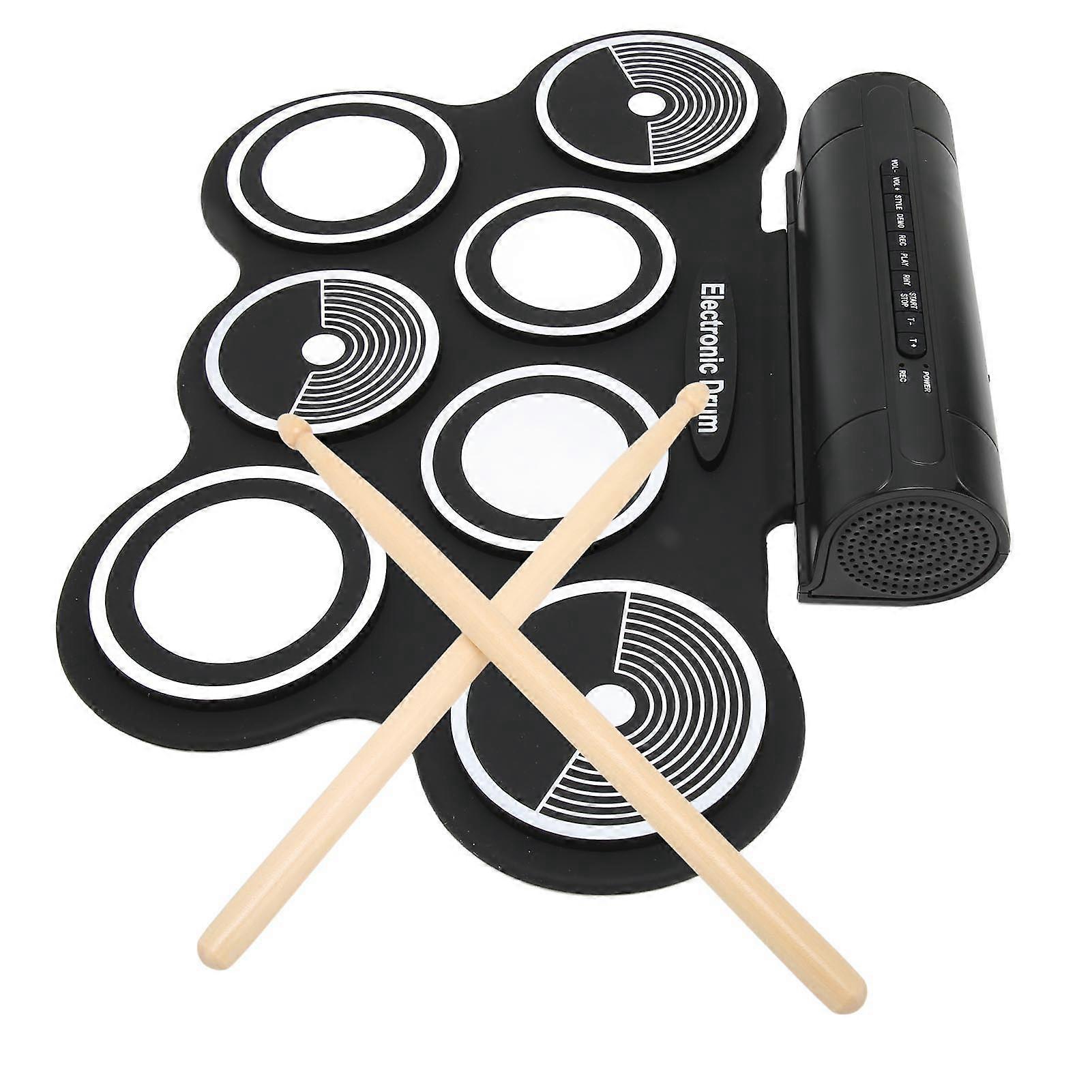 Electronic Drum Set 7 Pads Dual Speakers Stereo Surround Sound Portable Roll Up Drum Practice Pad 100‑240V UK Plug 