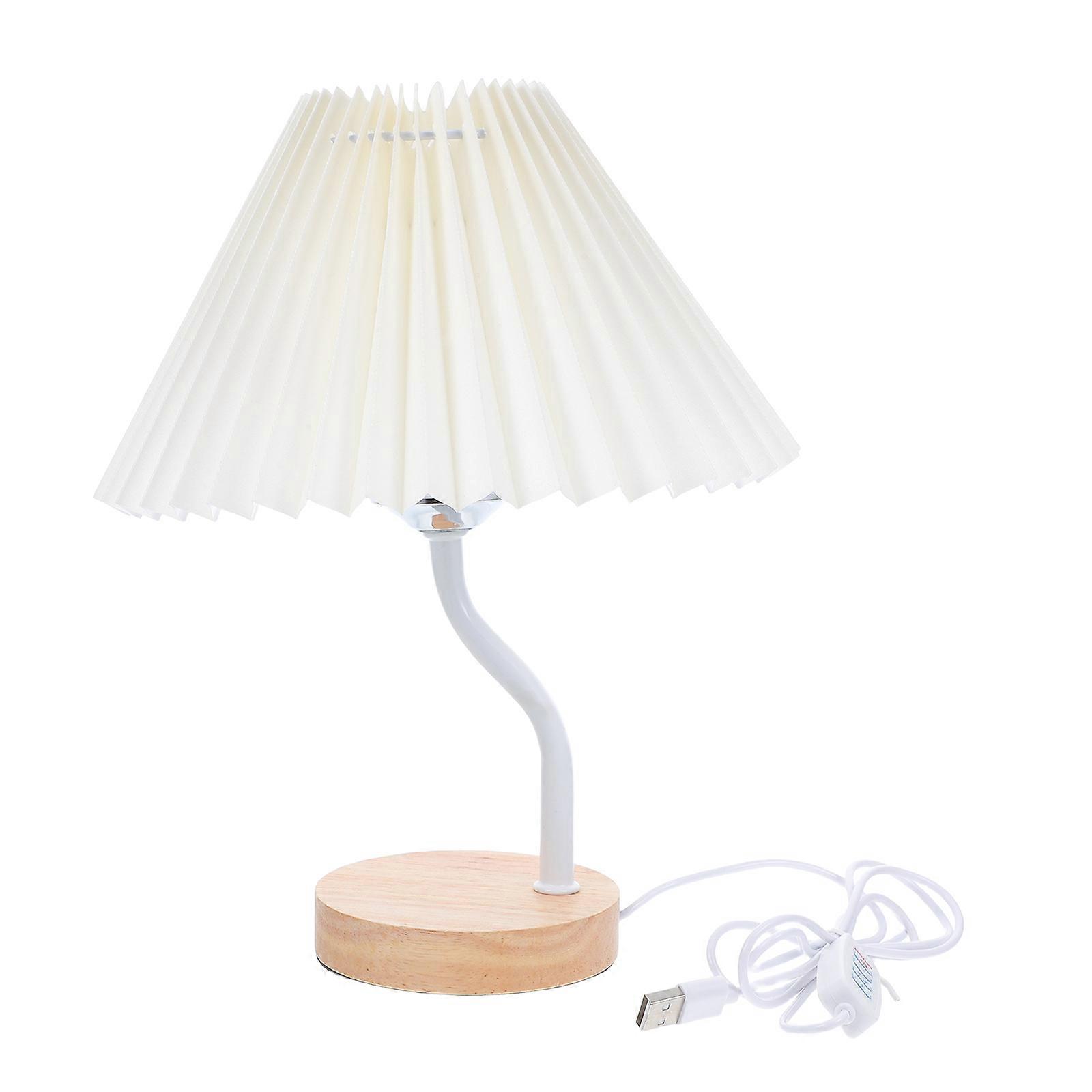 Pleated Bedside Table Lamp Usb Dimmable Bedside Nightstand Lamp With Cloth Lampshade For Home Users 27.50X18.00X18.00CM 1Pcs