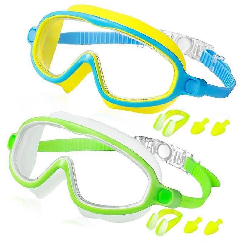 Kids Swim Goggles 2 Pack Anti-Fog UV Protection Wide View Swimming Goggles for Ages 3-14 Gifts