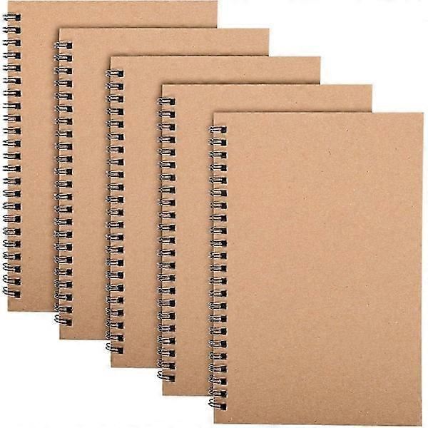 5-Pack Spiral Notebook A5, 120 Pages/60 Sheets Kraft Cover Hardcover Notebook Bulk, 21*14 cm Lined Notebook