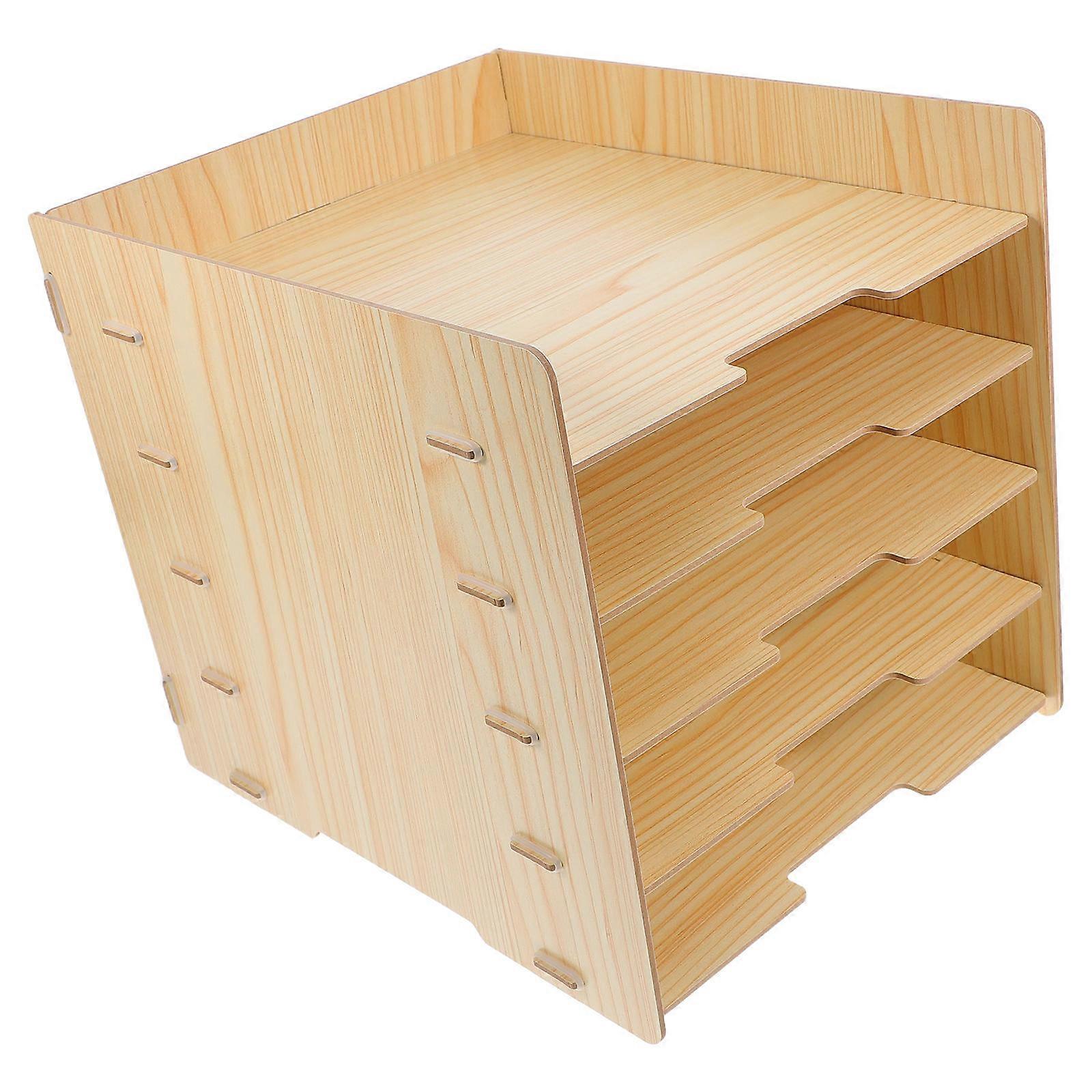 Khaki MultiLayer Wooden File Organizer for Document Organizing Versatile Use Office Home School 90.0 cm