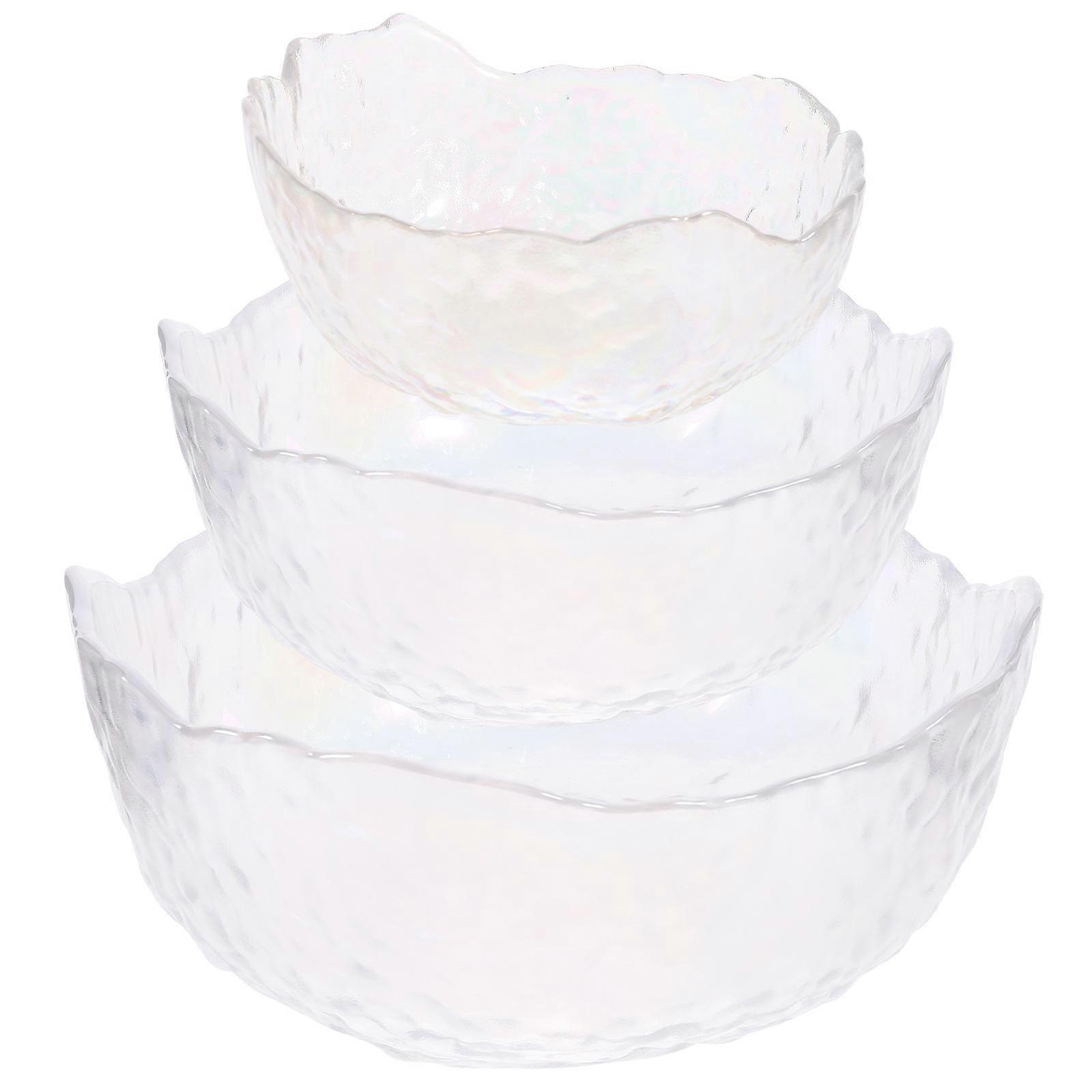 Glass Salad Bowl Set 3Pcs Food Storage Container For Mealtime Household Users Transparent Recyclable