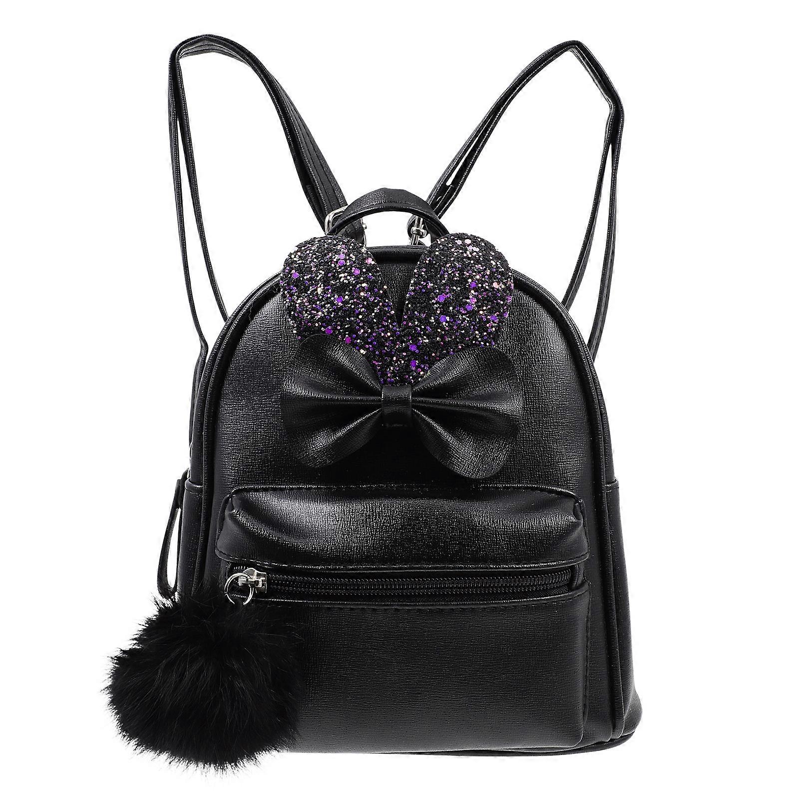 Stylish Schoolbag Small Backpack Purse For Students Featuring Storage Function And Adjustable Straps In Black Color 1Pcs