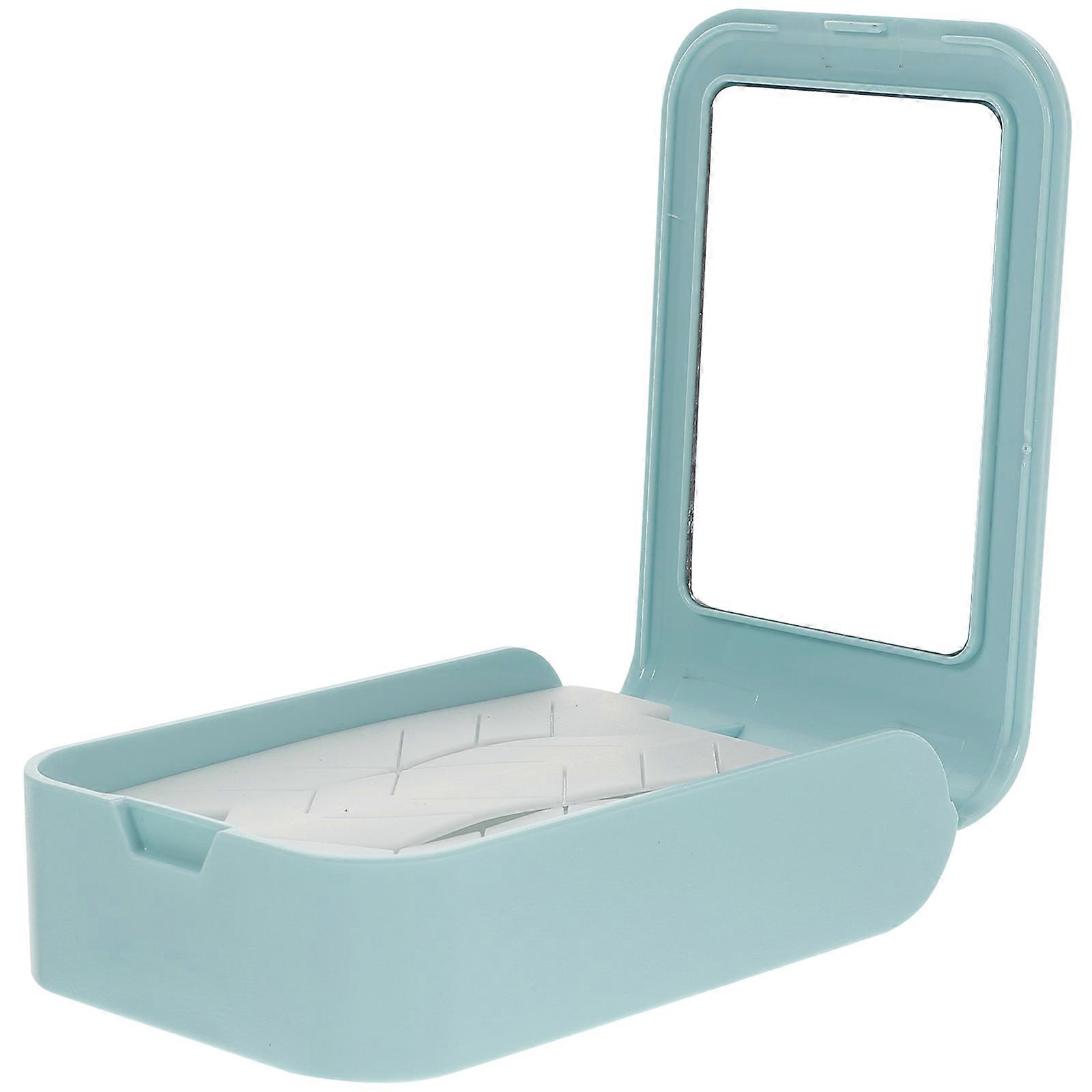 Blue Portable Lipstick Case with Mirror for Travel Compact Lightweight Plastic Storage Box 3.5 x 2.5 x 1.5 inches