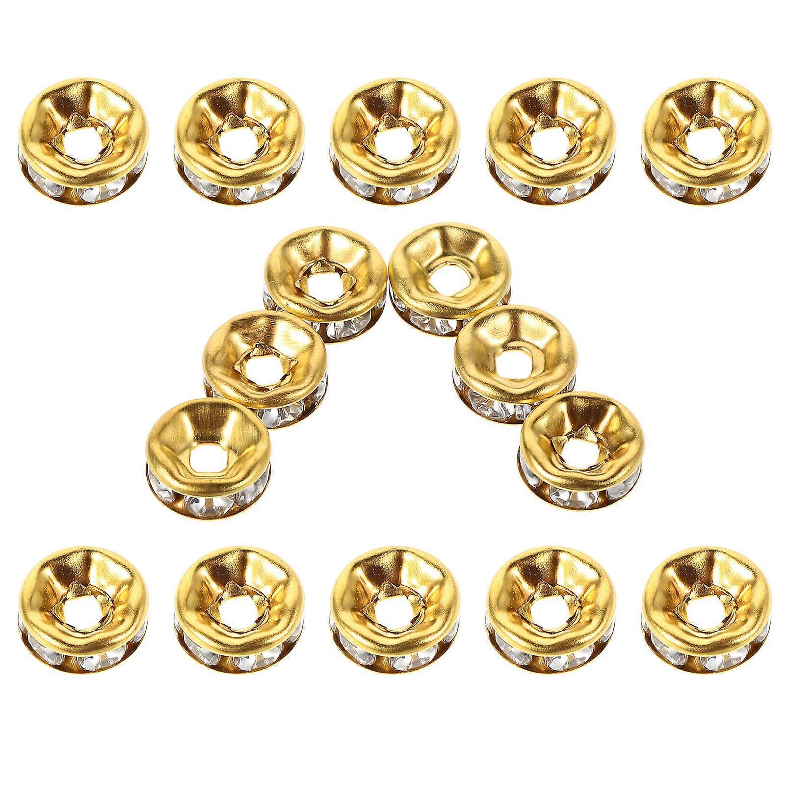 Golden Rhinestone Rondelle Spacer Beads Clear Crystal Focal Beads for DIY Jewelry Making, Crafts, and Unique Bracelet Designs (100pcs)