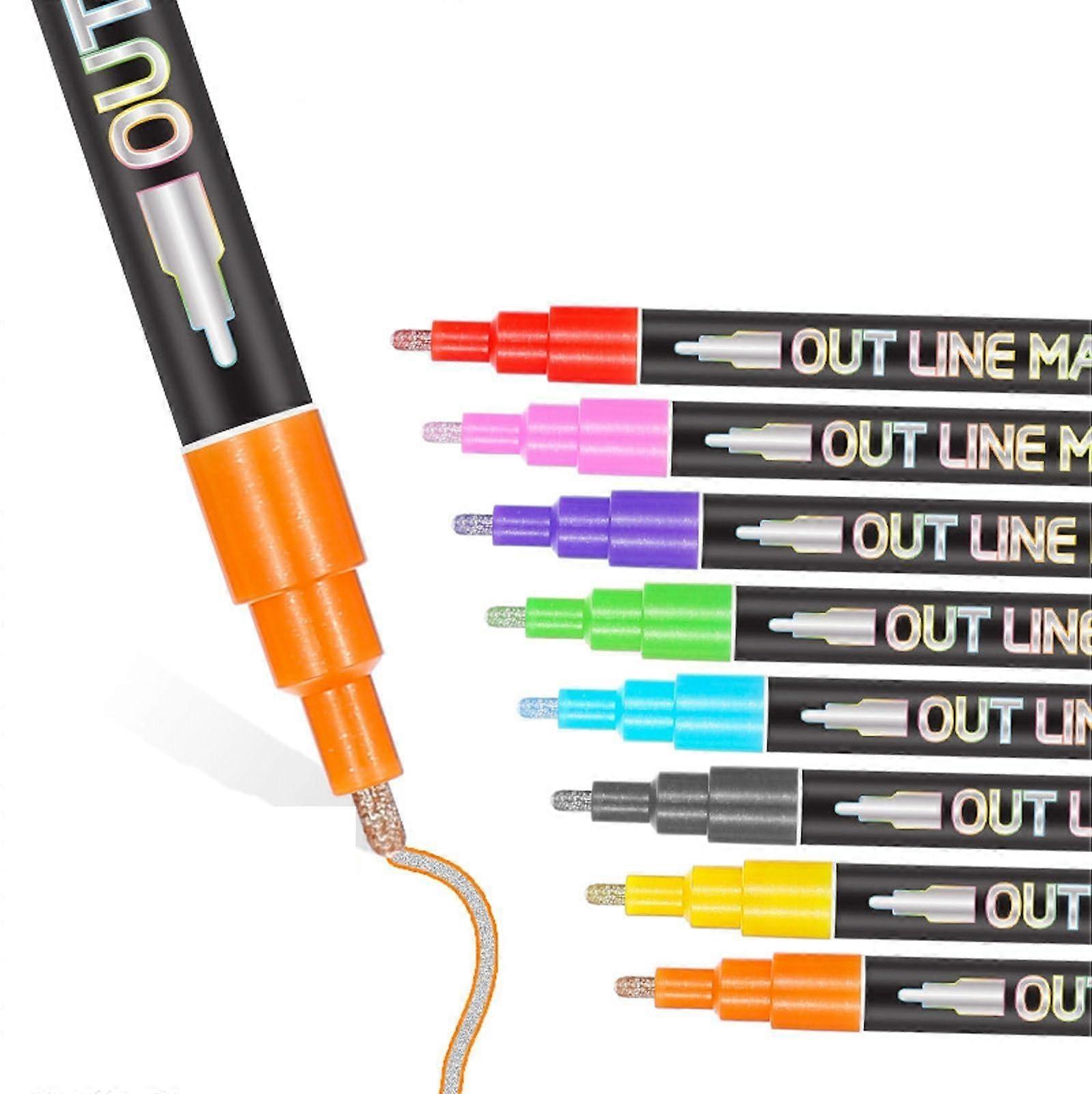 Pastel Highlighter Set, Outline Glitter TwoLine Waterproof Pen (8)