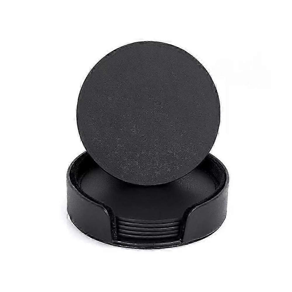 6-Pack - Leather Coasters - Coasters for Glasses Black, drink coasters.
