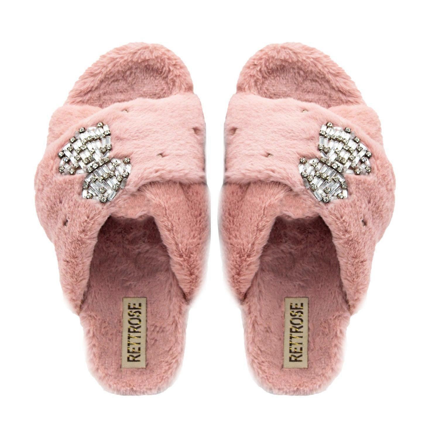 Fefe nude luxury plush diamanté embellished handmade slipper