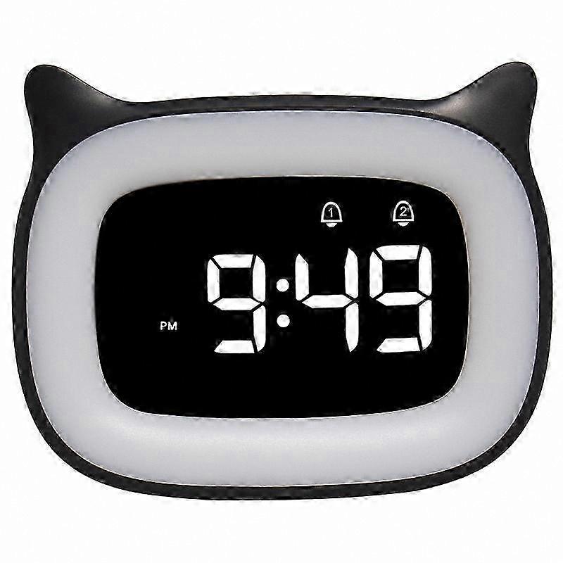 Children's Digital Alarm Clock with Night Light and Adjustable Brightness, Fun Cat Ear Design for Kids Bedrooms