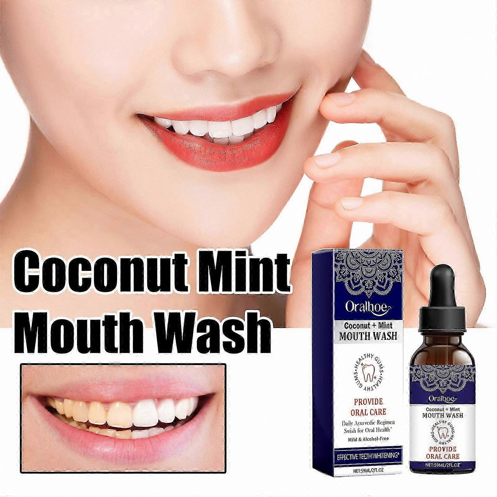 Alcohol-Free Mint Mouthwash with Coconut and Natural Essential Oils, 59ml for Fresh Breath Support
