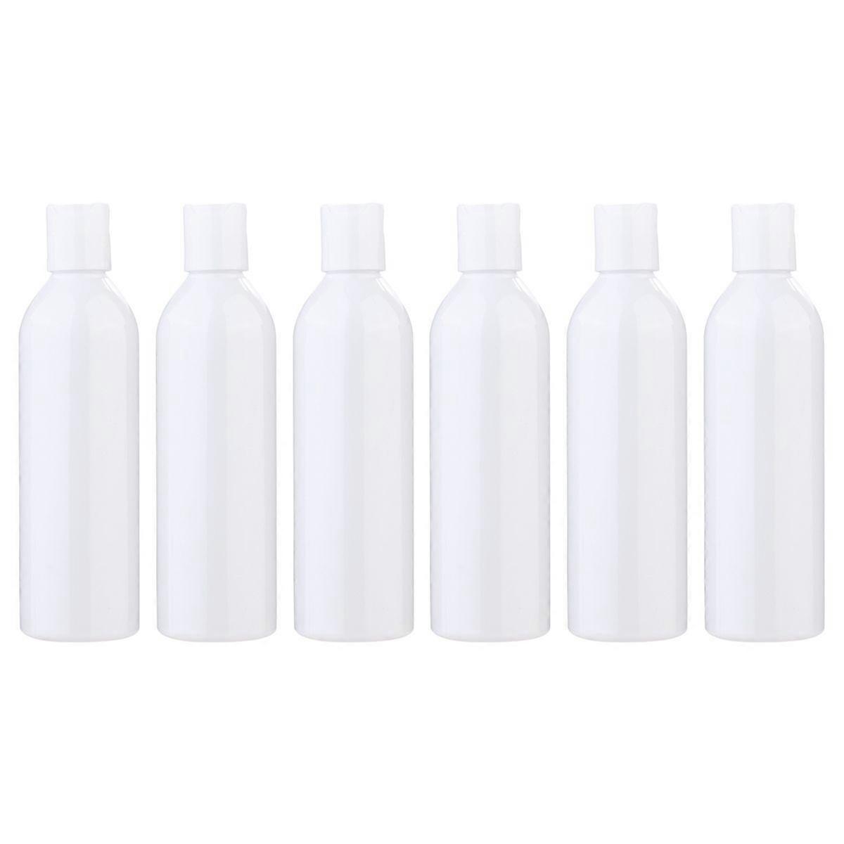 6pcs 250ml Press Type Lid Travel Bottles Portable Cosmetic Container Empty Bottle for Shampoo Lotion (White Bottle and Lid)
