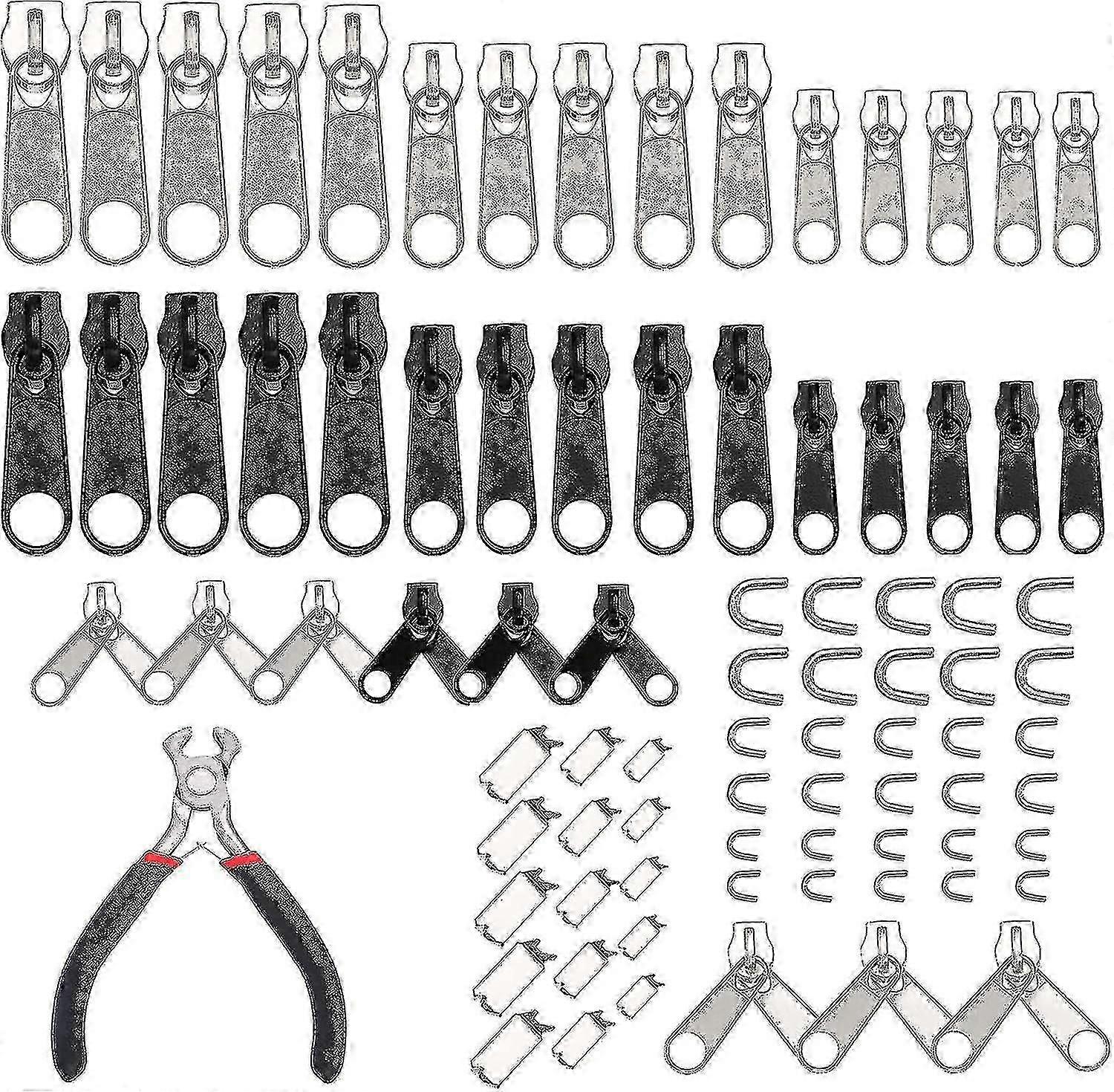 Zipper Repair Kit Replacement Slider: 85pcs Zipper Bottom Stop End - Fix Double Zipper Pull Replace #3#5#8 Nylon Coil Zipper For Jacket Luggage Jeans