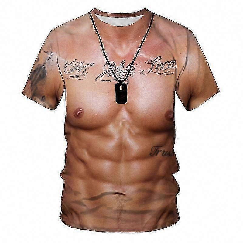 3D-trykt falsk muskeltatovering t-skjorte for bryst- og kroppsforbedring
