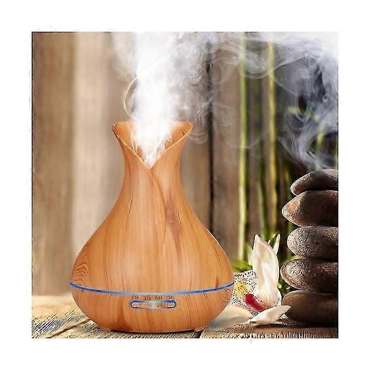 550ML Wood Grain Air Humidifier Vase Shape Mute Aroma Essential Oil Diffuser with Remote Control