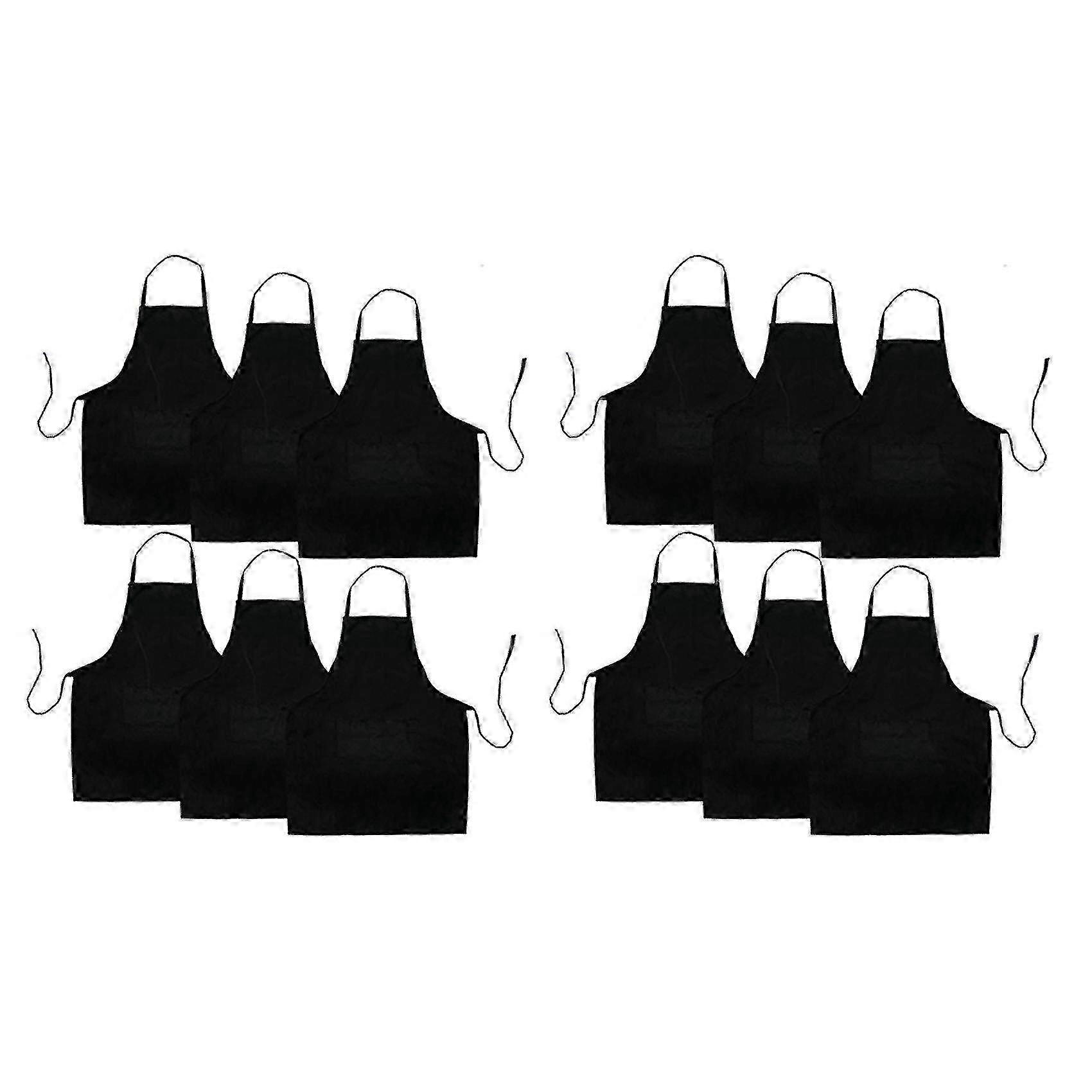 Black Kitchen Apron with Pockets for Cooking BBQ 12 Pack