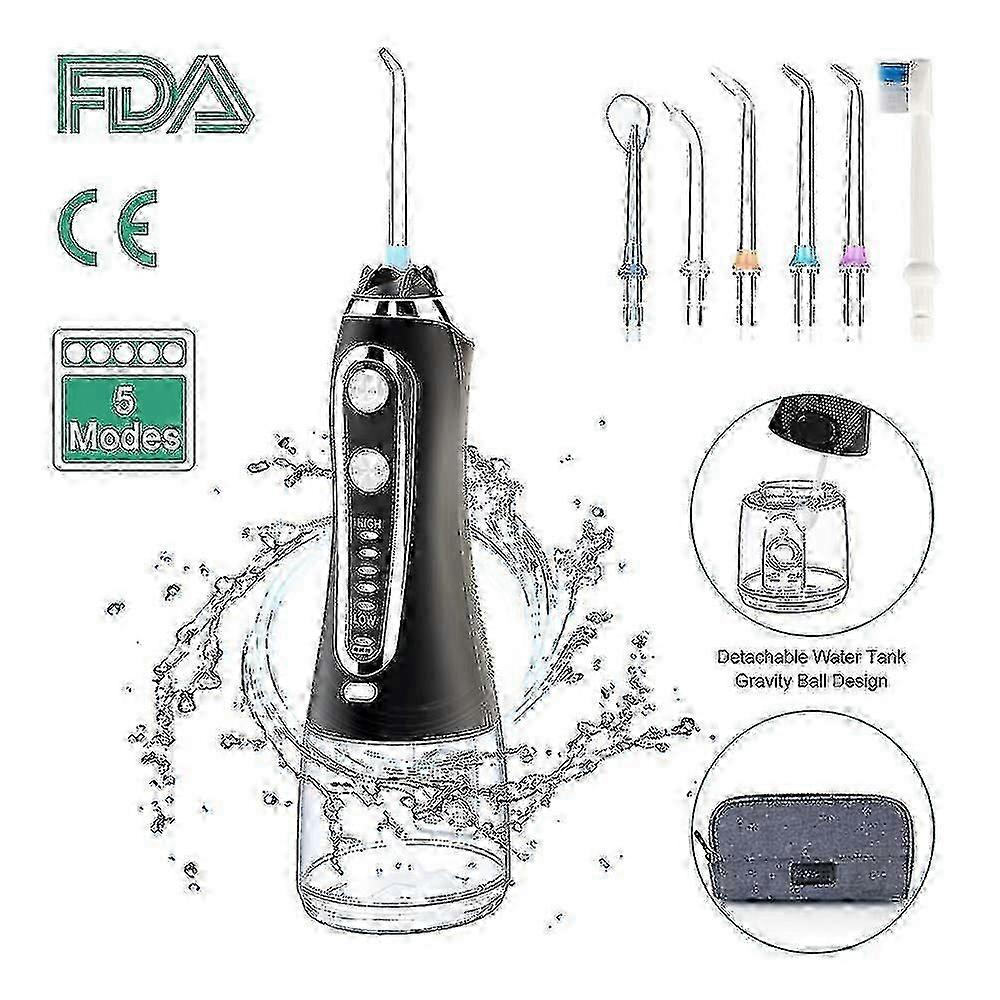 جهاز تنظيف الأسنان المائي المحمول USB القابل لإعادة الشحن مع 5 أوضاع ، 300 مل للري عن طريق الفم وحقيبة سفر