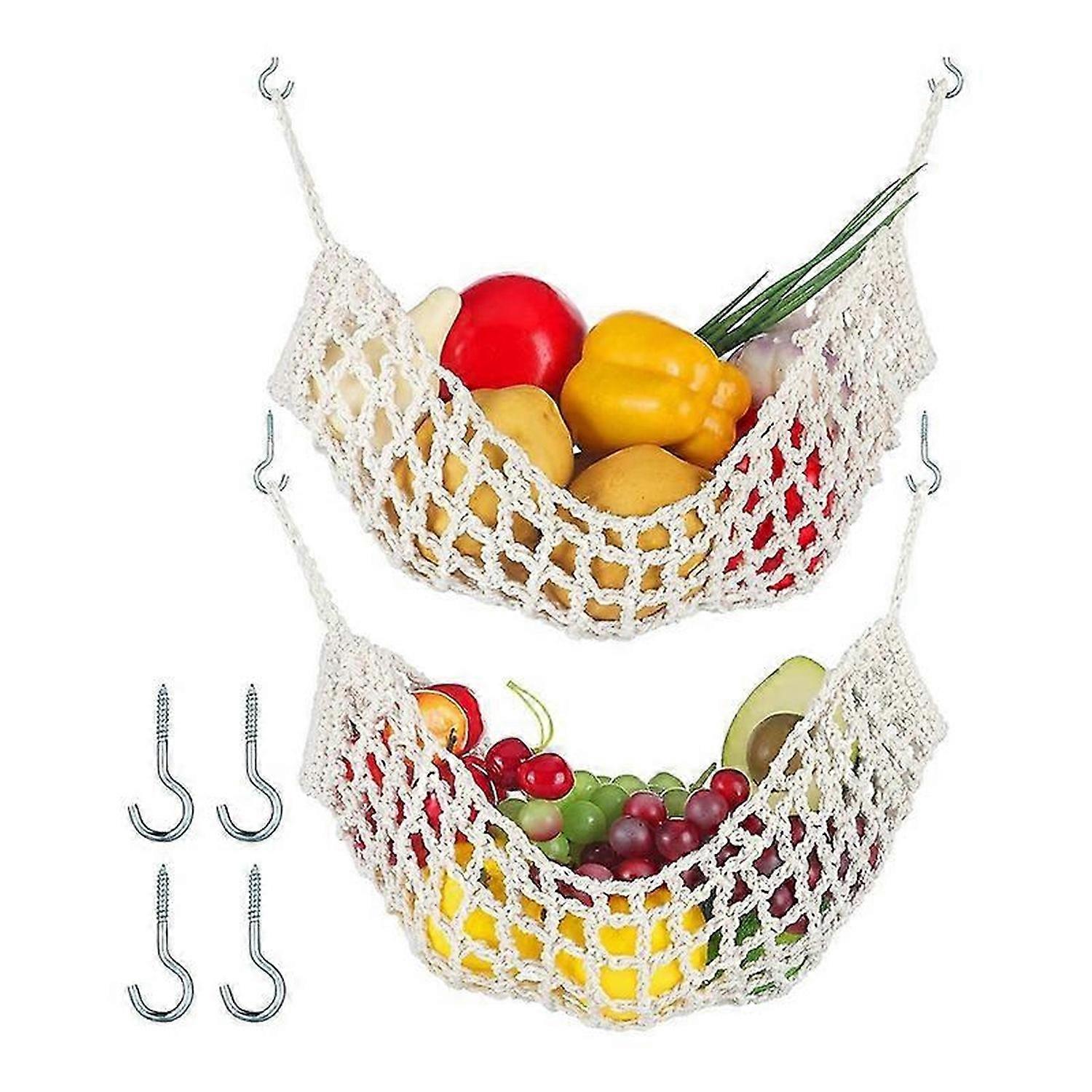 Macrame Fruit Hammock for Kitchen Under Cabinet Hanging Fruit Baskets