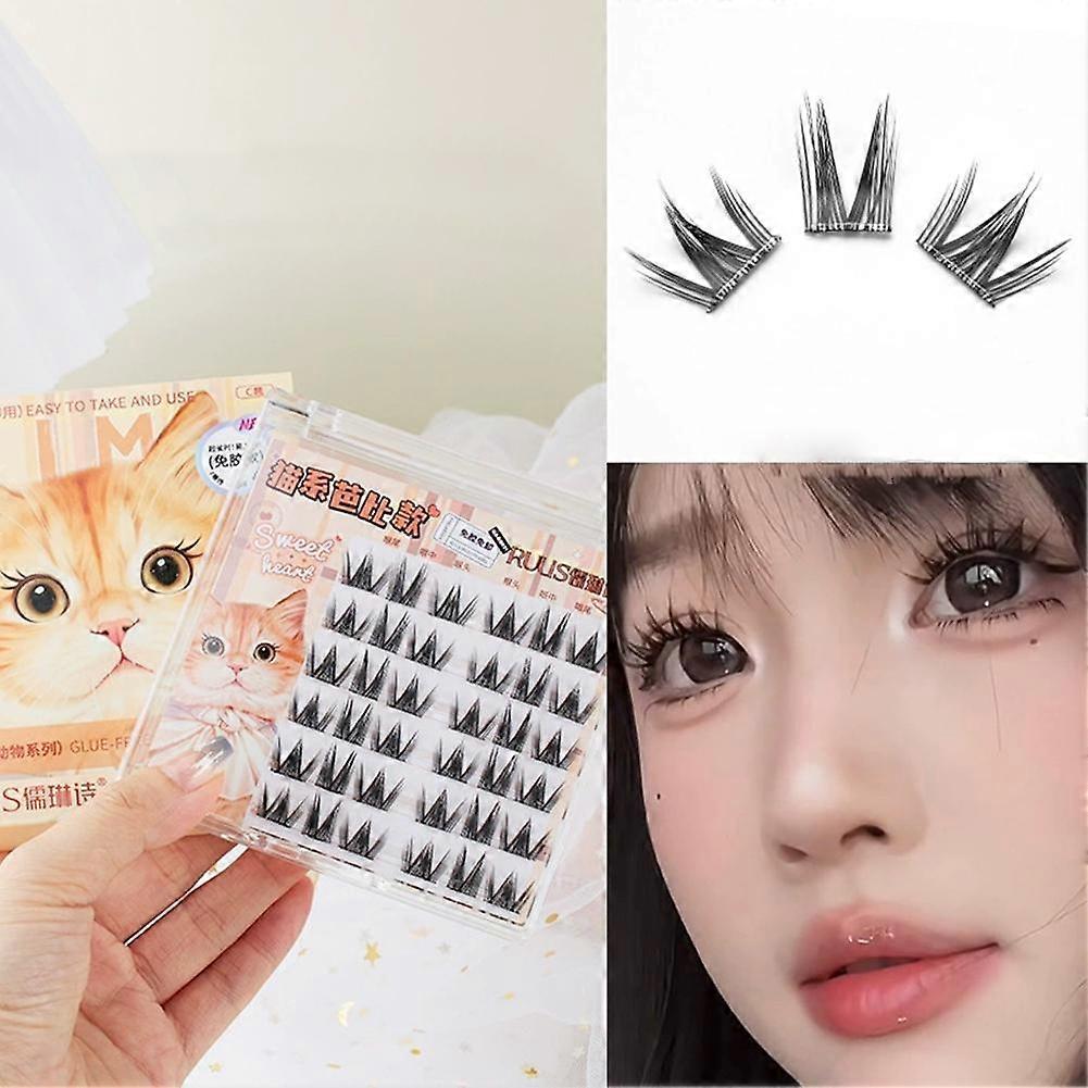 Rulin Poetry False Eyelash Sweet Cat Non Glue Natural Curling Segmented Style