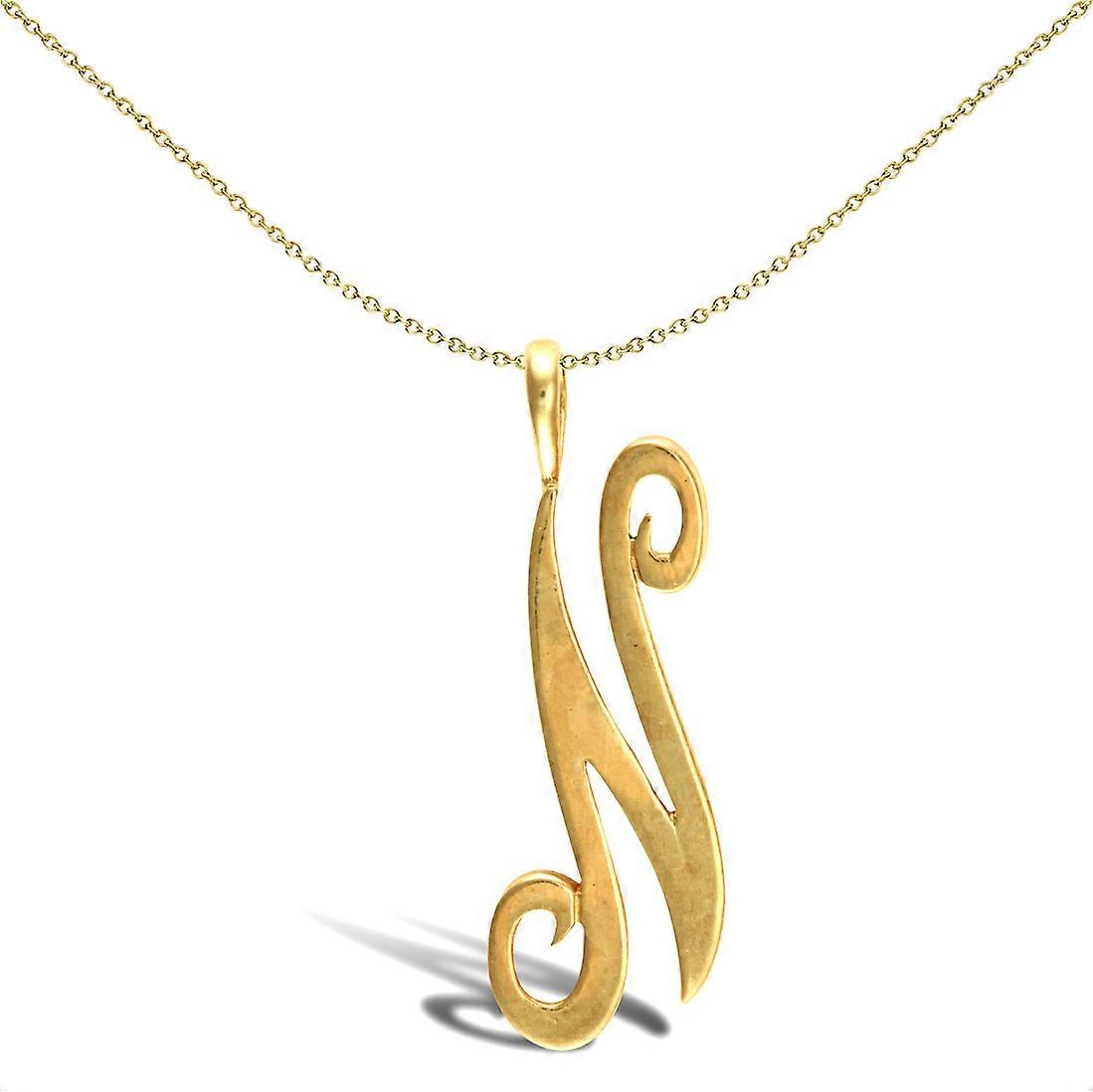 Jewelco London Solid 9ct Yellow Gold Script Identity Initial Pendant Letter N