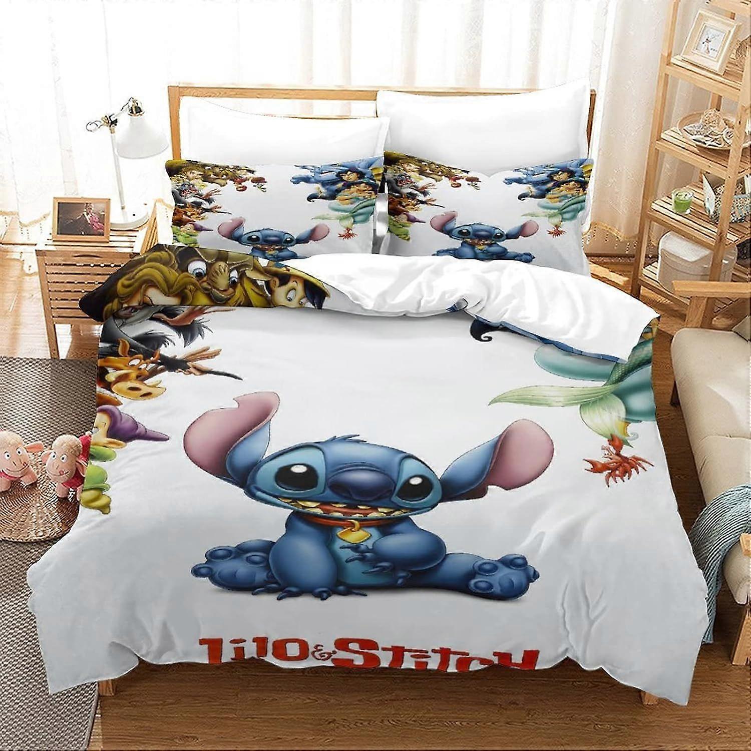 PIN129 3D påslakan set söm sängkläder set lilo och söm täcke överdrag för vuxna tryck täcke sovrum samling dubbel200x200cm