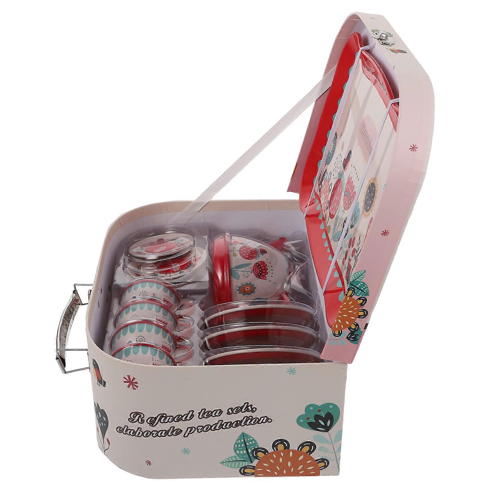 Toy Tea Set For Toddlers Home Use Logical Thinking Fostering 1 Set Red Color Flexible And Safe