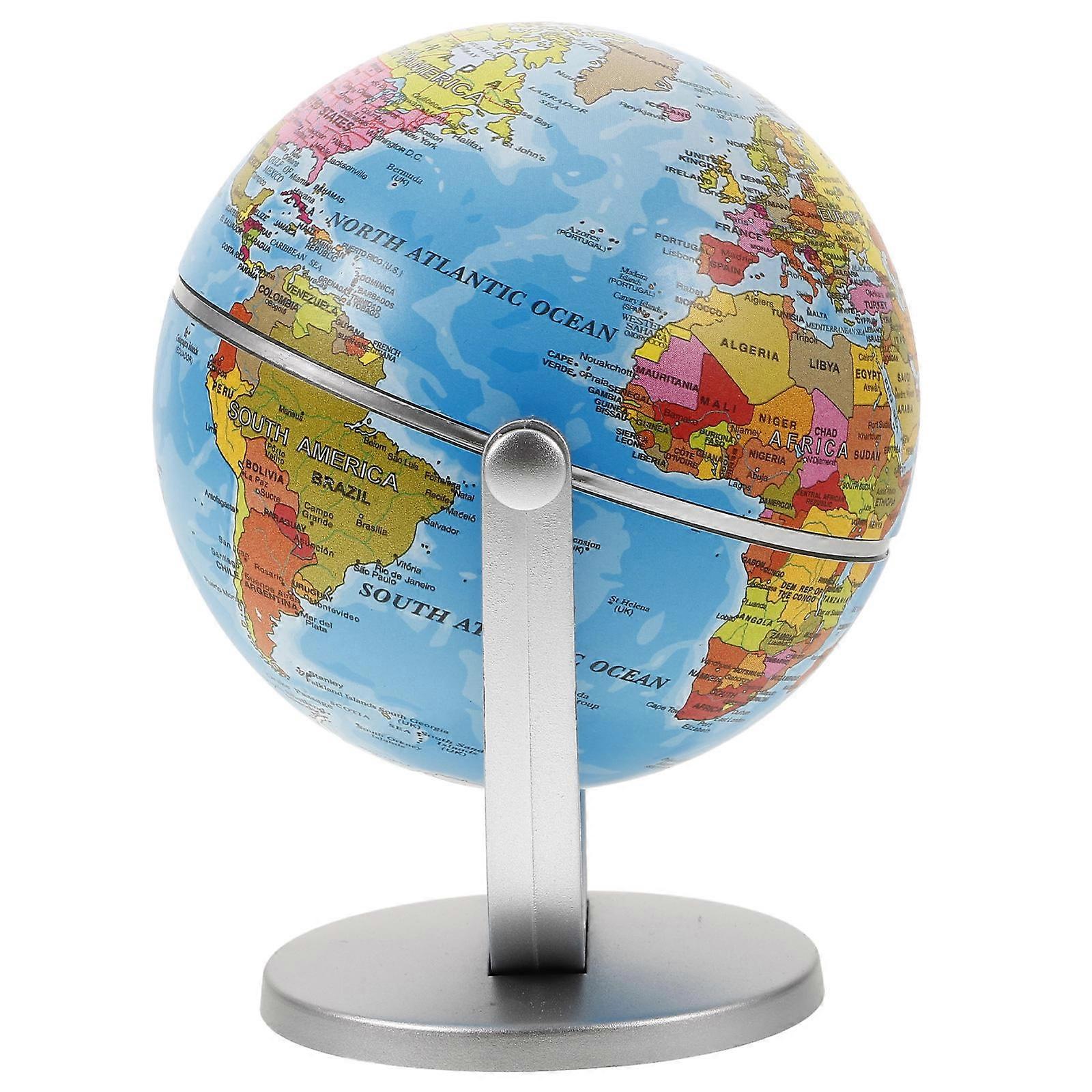 Blue World Globe with Stand Educational Tool for Adults 2Pcs Set