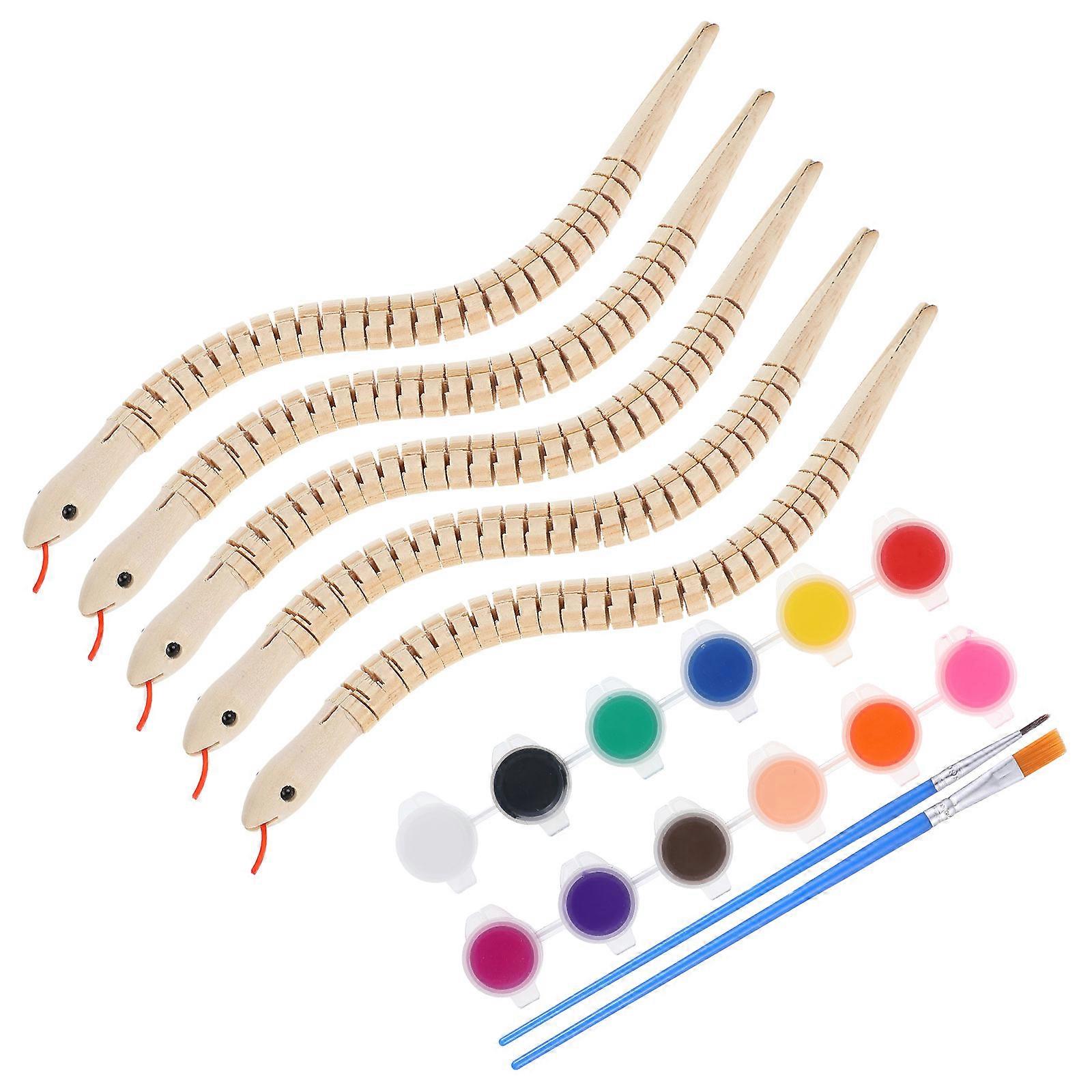Reptiles Toys Wiggly Snake Toys to Paint 5Sets with Paint and Brushes