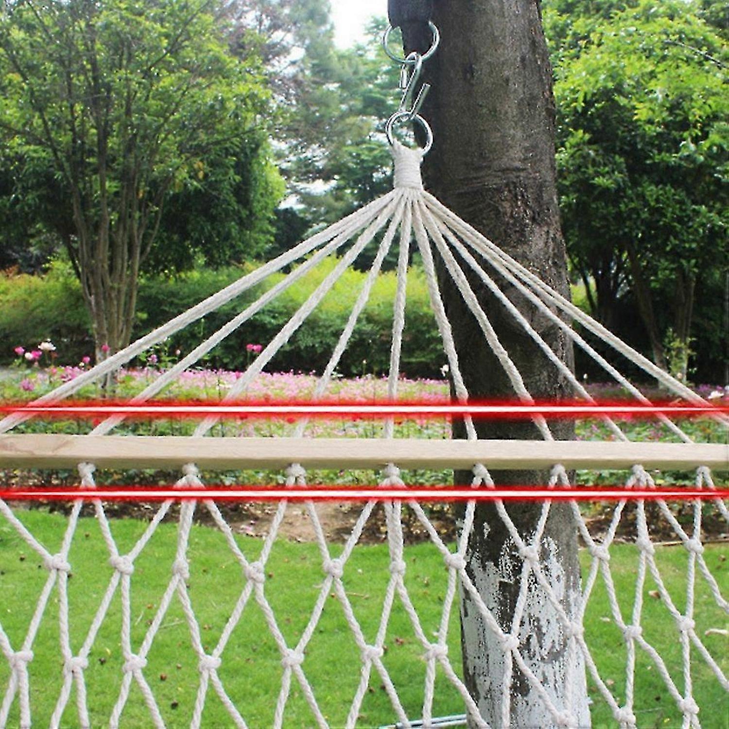 Reinforced Wooden Bar Hammock Outdoor Hammock Indoor Cotton and Linen Mesh Swing Single Double Hammo