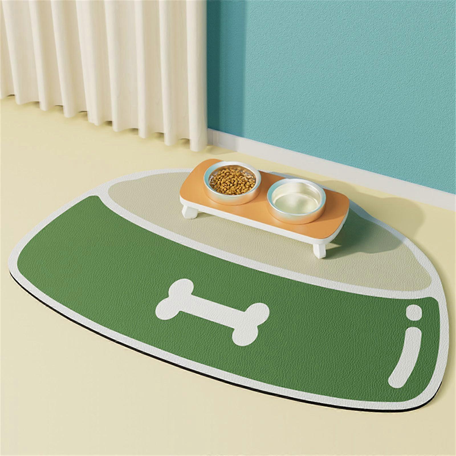 Absorbent Pet Food Mat 40x60cm Green Irregular Shape Non Slip Quick Dry Durable Dog Bowl Mats