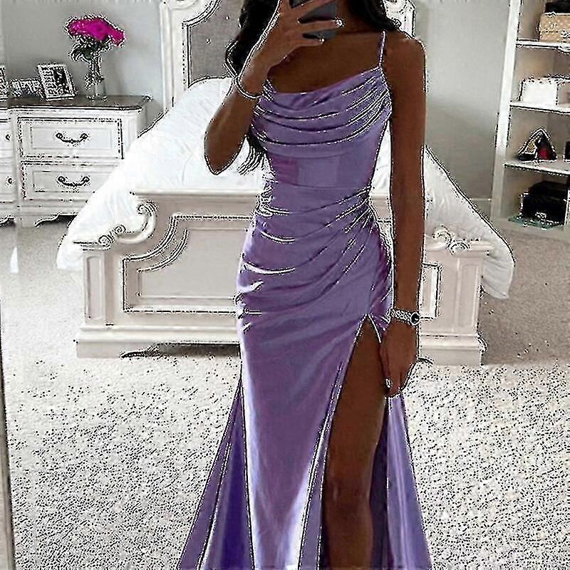 Kadın Uzun Maxi Elbiseler Cowl Boyun Gece Elbisesi Kolsuz Saten Slip Elbise Parti Casual