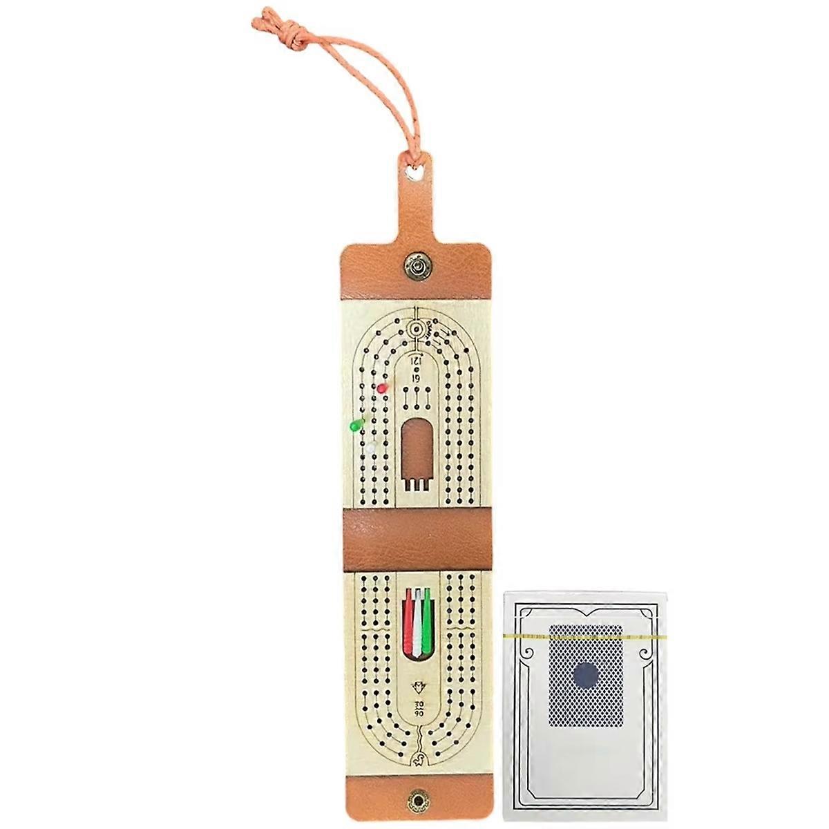 Traditional Wooden Cribbage Board Game Set with 6 Pegs and Deck of Playing Cards 2-4 Player Games for Family