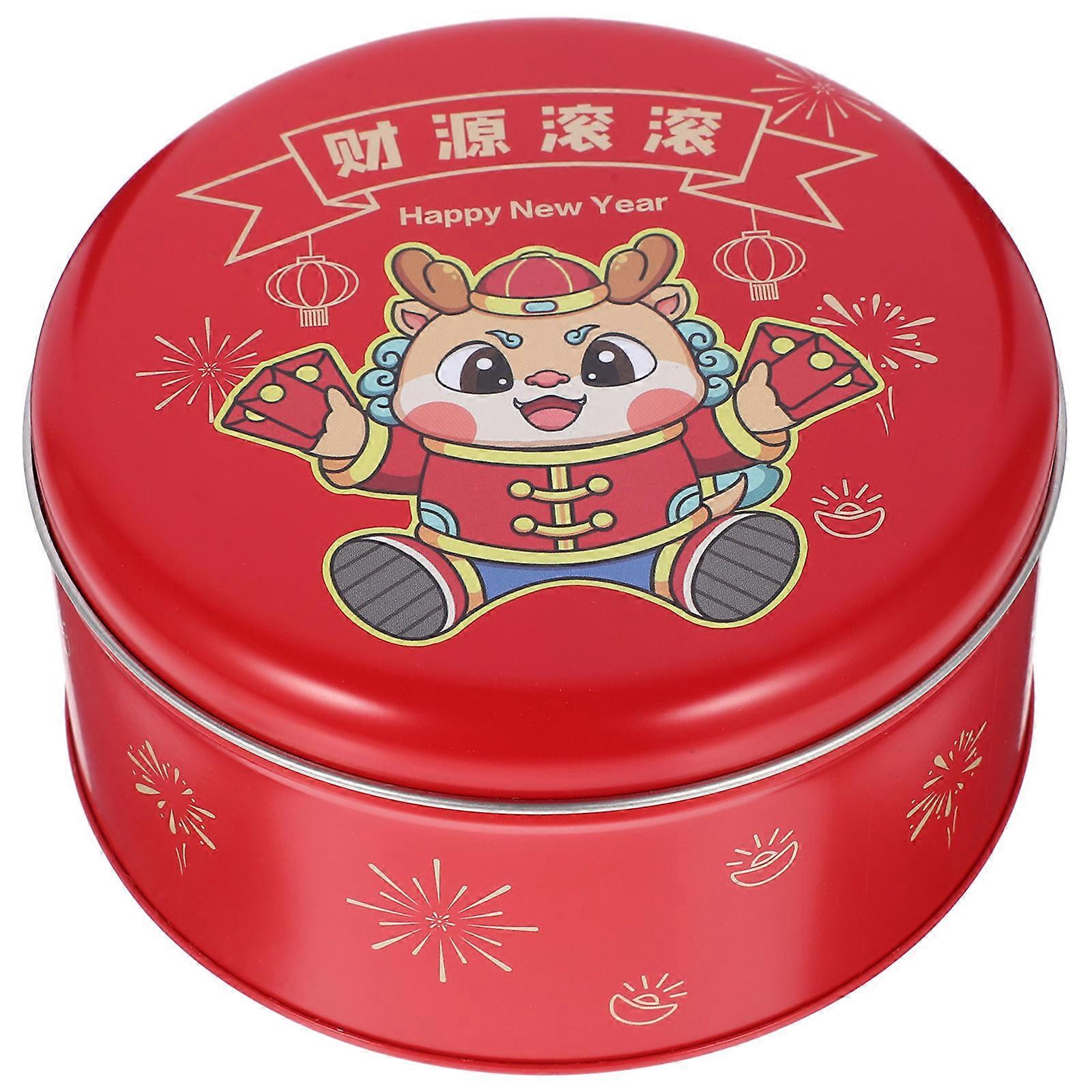 Red Wedding Tinplate Cookie Tin for Storage with New Year Pattern