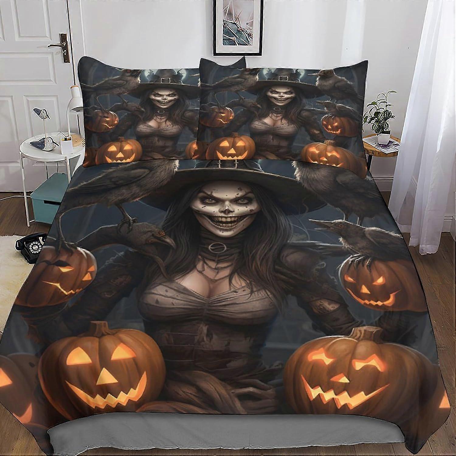 a123 Halloween Witch Crib Set, Sports Mattress Protector, 3D AI Animation Design, Microfibre, 3 Piece Set with Zip And 2 Pillowcases, . j123