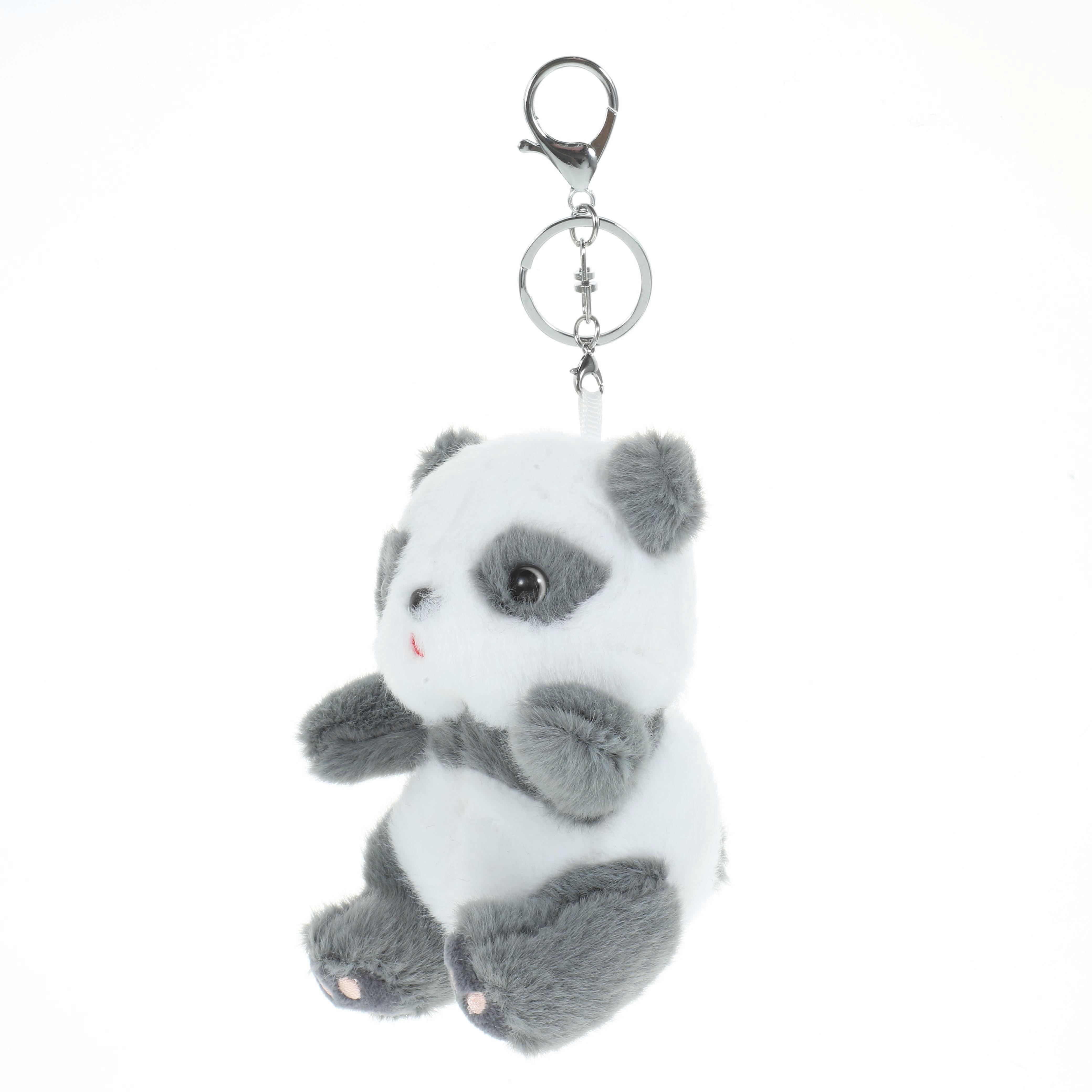 Grey Plush Panda Keychain for Decoration 4Pcs Stuffed Animal Keyring