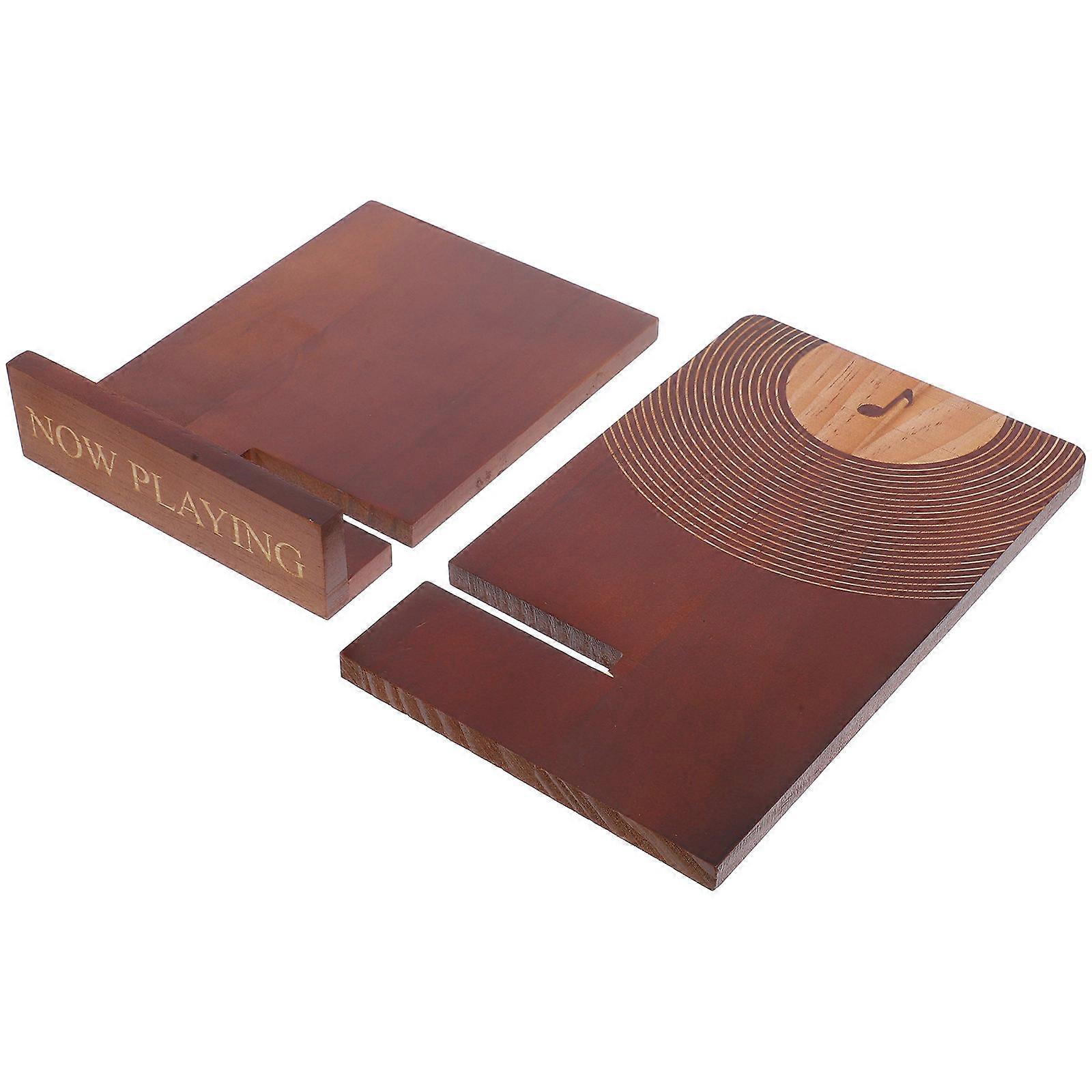 2Pcs Vinyl Record Storage Stand for Desktop Use Brown Wood Rack