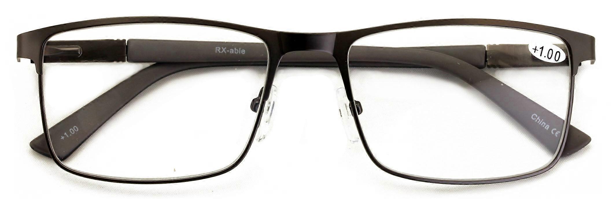 Men Premium Optical Frame Wide Large Head Reading Glasses Rectangular Metal - Clear Lens Reader DRM02 144MM +2.50