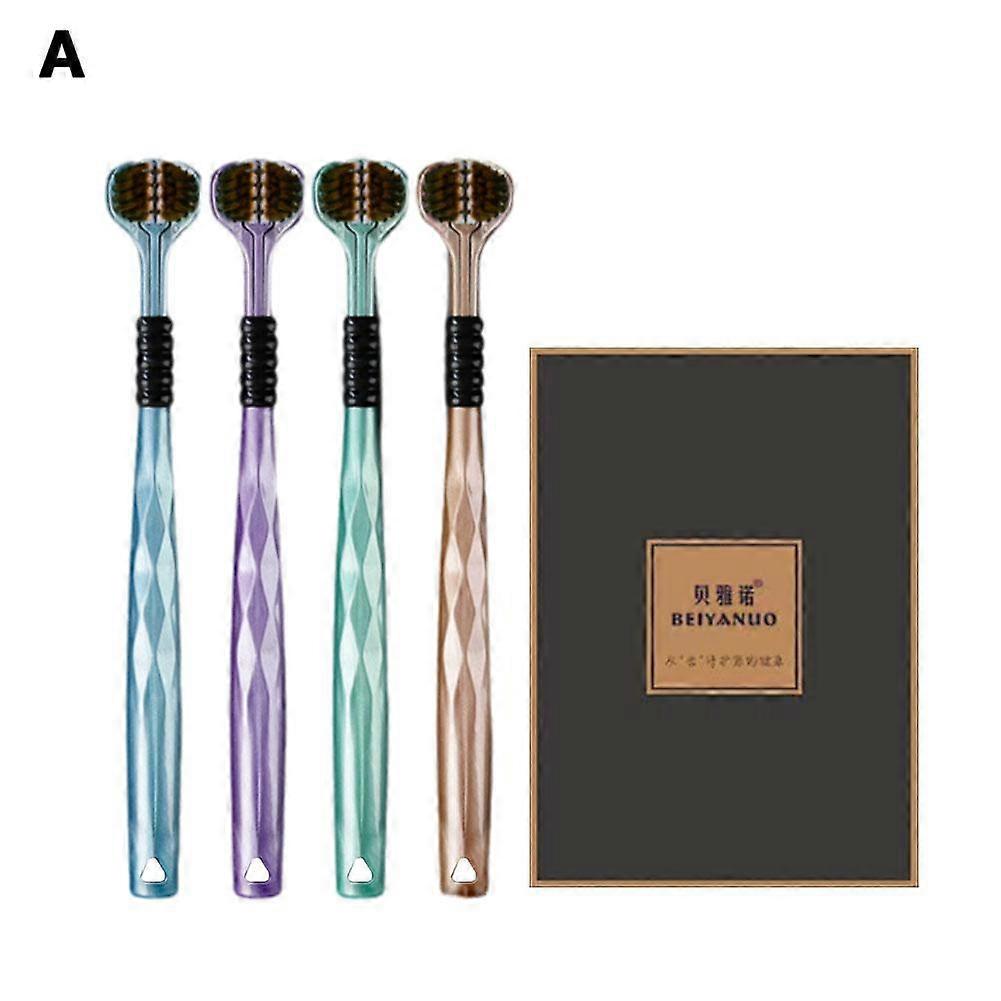 360-Degree Three-Sided Toothbrush Soft Bristles For Gentle Gum Care Plaque Removal 4-Pack Colorful Options