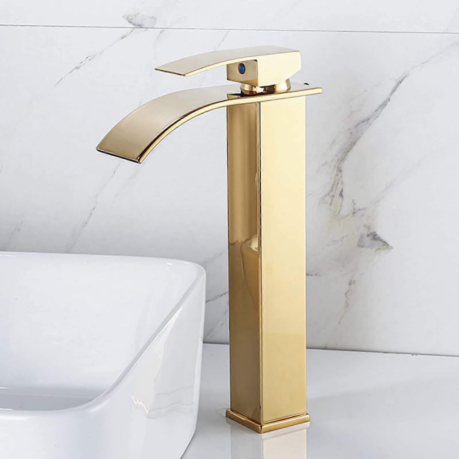 Waterfall Lavatory Faucet Stainless Steel Waterfall Spout Single Handle 1Hole Basin Mixer Gold Commemoration Day