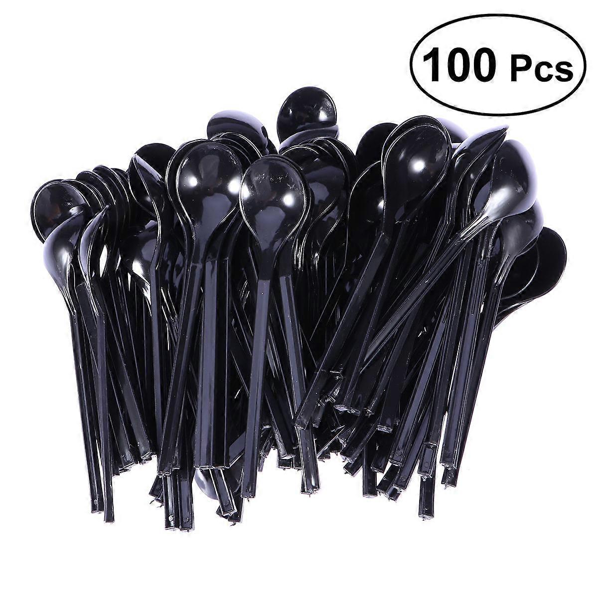 Black Plastic Spoons Individually Wrapped For Eating Jelly Ice Cream Pudding Cake Appetizers 100Pcs