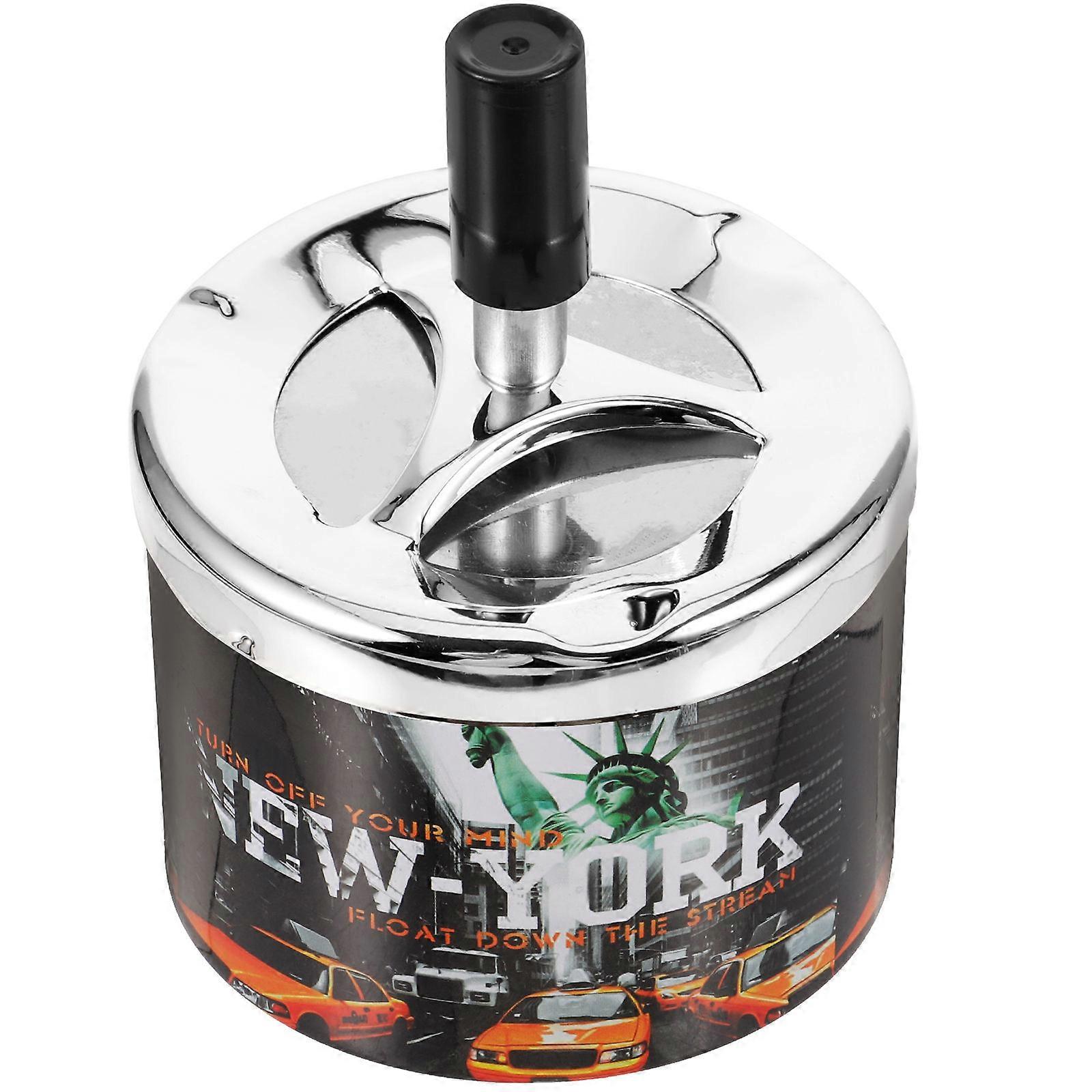 Black Metal Ashtray For Office Use With Automatic Extinguishing Feature Simple Design 1Pack