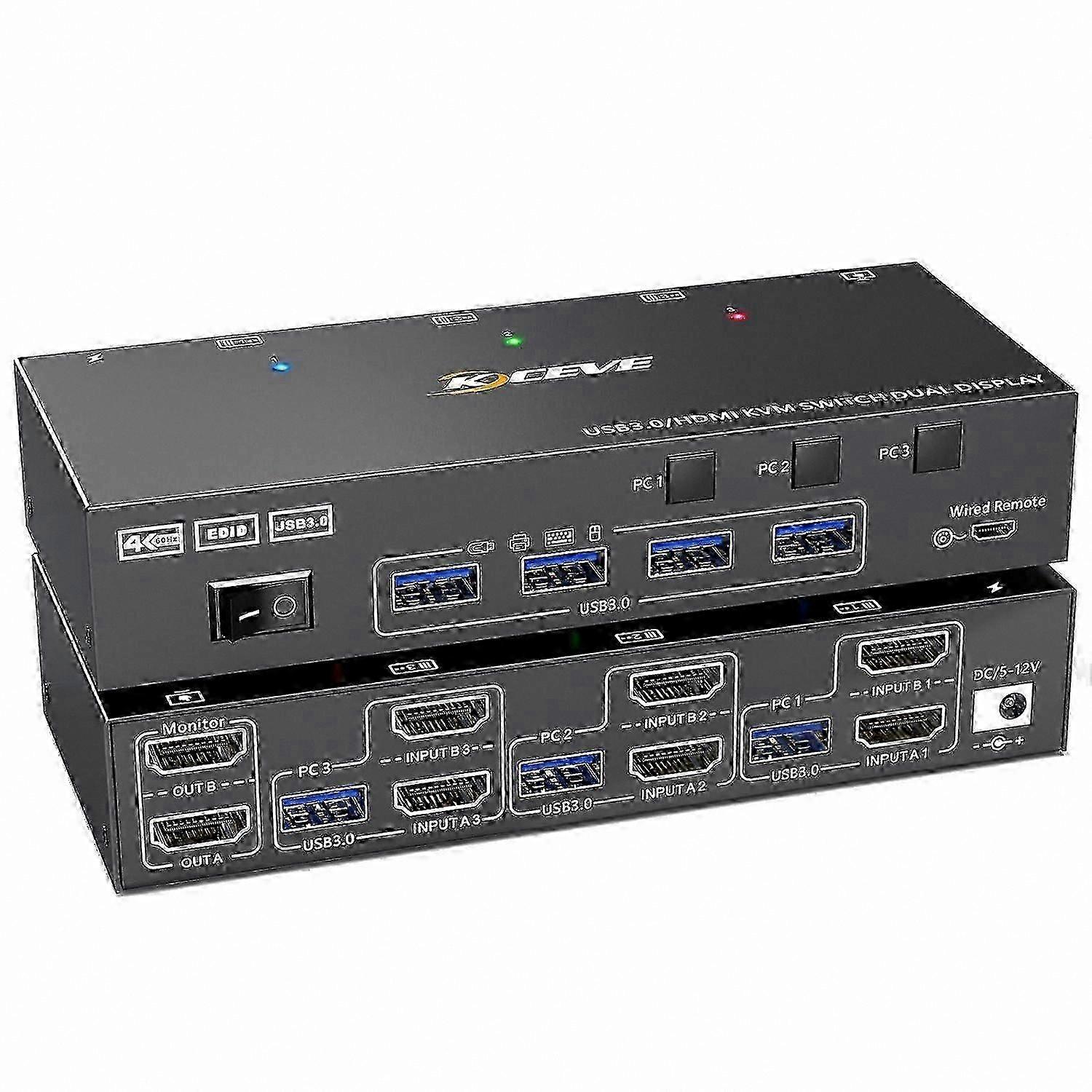 4K USB 3.0 KVM Switch for Dual Monitor Multi-Device Management with EU Plug Support