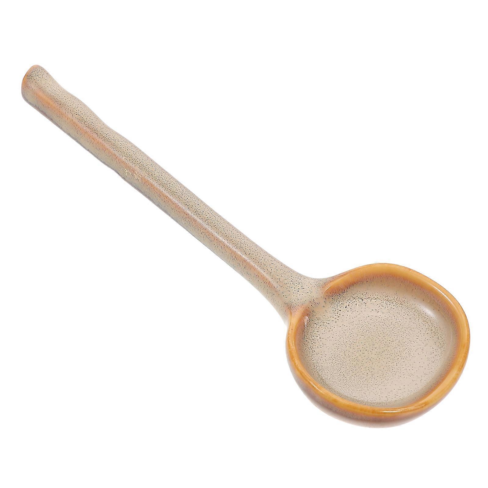 Ceramic Pho Spoon Soup Spoon for Home Use Light Brown