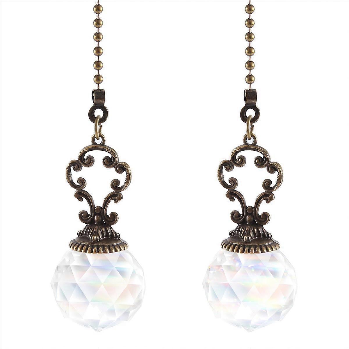 Set of 2 Clear Fan Pull Ceiling Fan Chain Pulls Crystal Prism Ball