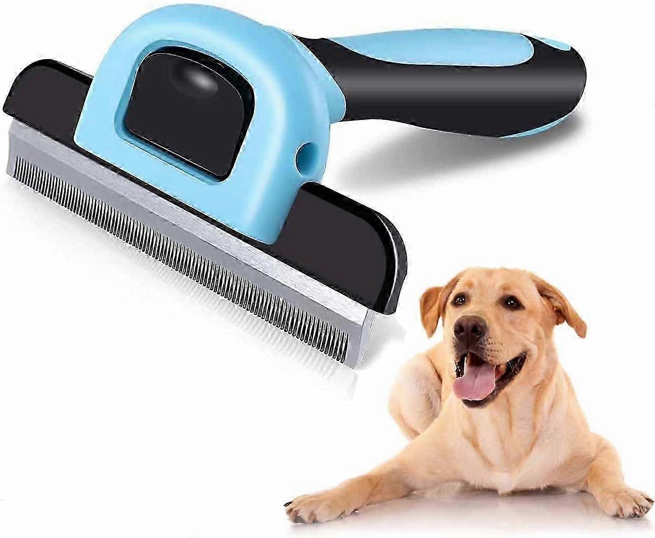 Pet Grooming Brush - Professional Deshedding Comb - Dematting Brush - Dematting Comb for Small Medium Large Dogs - Blue