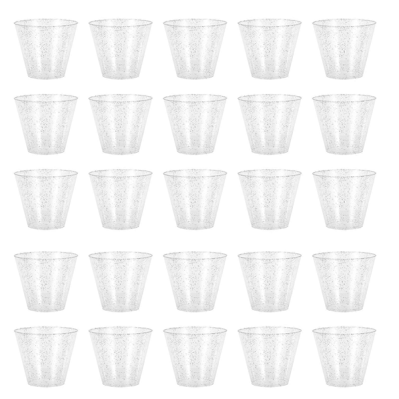 25pcs Clear Plastic Cups - 9oz Disposable Clear Glitter Plastic Cups - 266ml Small Sample Tasting Container For Drinks Parfait Pudding Appetizer Snack
