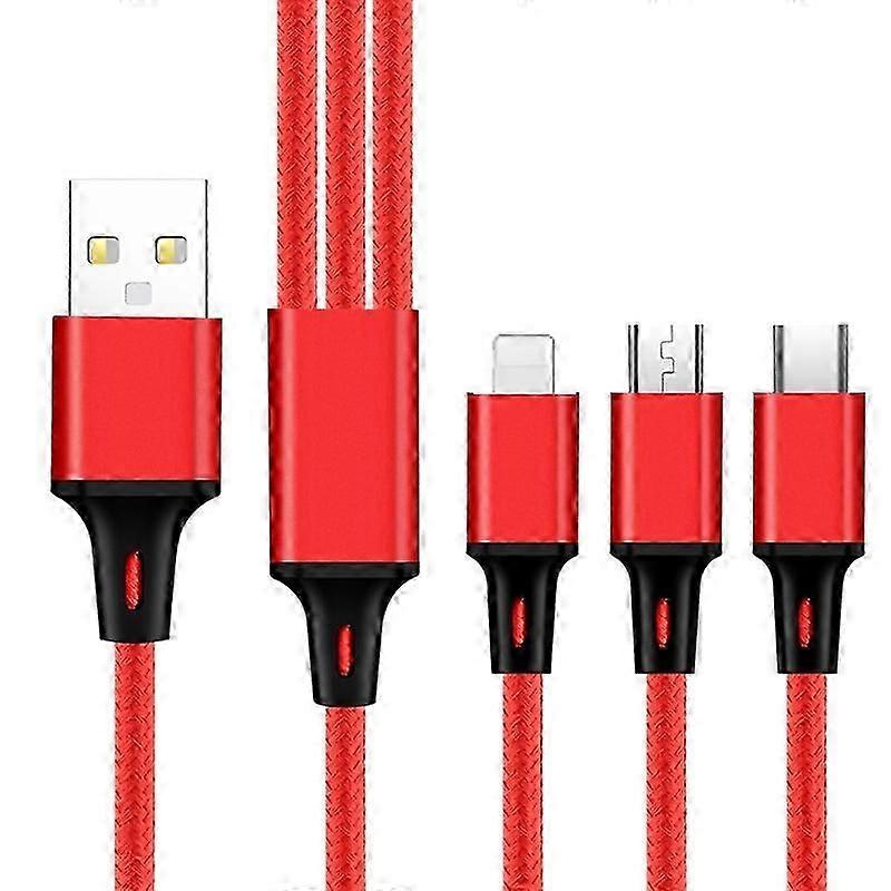 2 PCS ZZ034 USB To 8 Pin + USB-C / Type-C + Micro USB 3 In 1 Fast Charging Cable, Style: Mini-Red