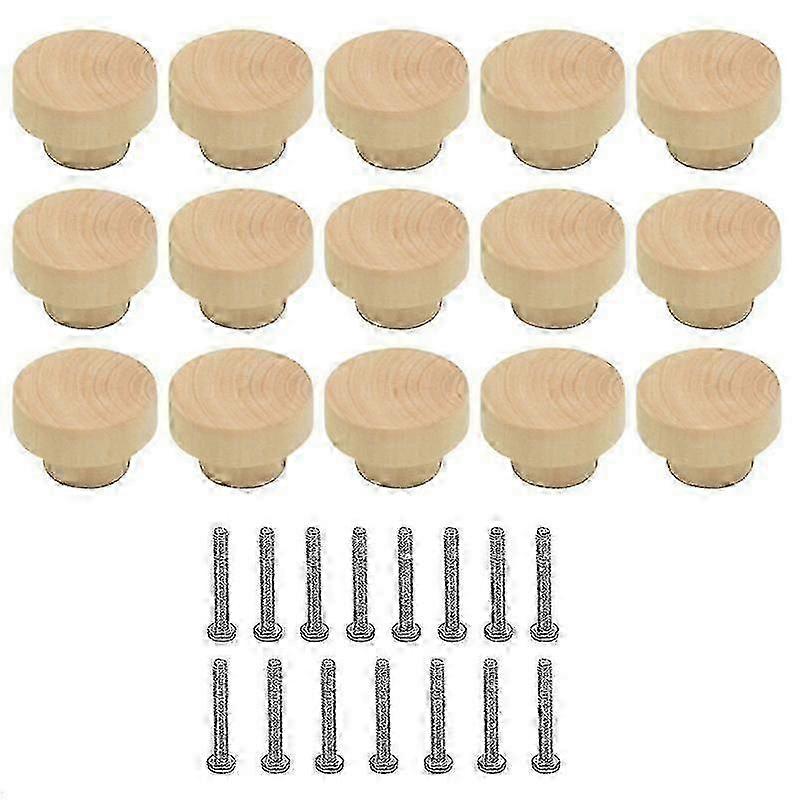 15pcs Wooden Drawer Knobs, Furniture Knobs, Wooden Cupboard Knobs For Cabinets And Drawers, Round Wooden Knobs