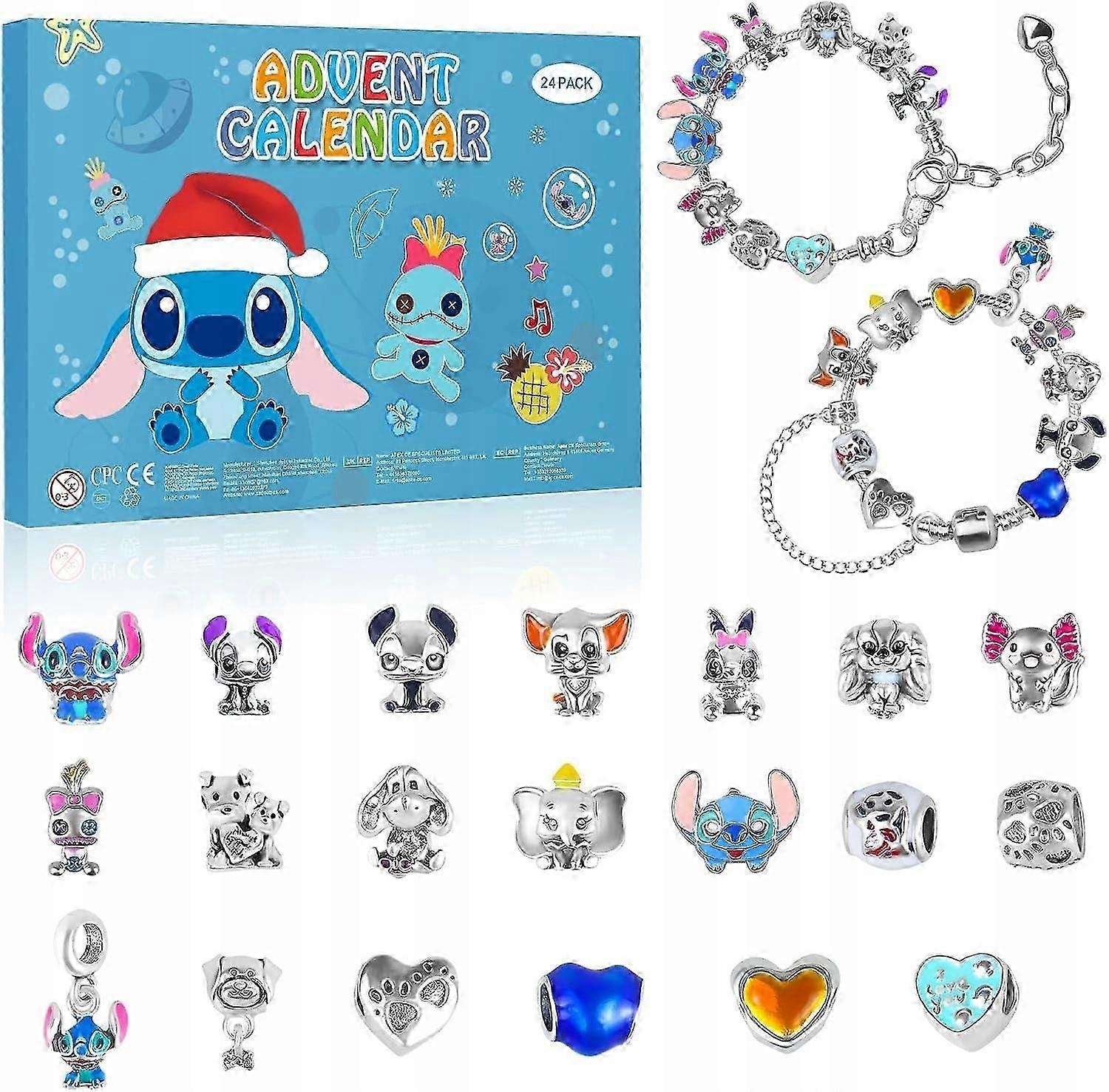 Stich Advent Calendar مع 2 أساور و 22 قطعة فريدة من نوعها حبات سحر الكرتون